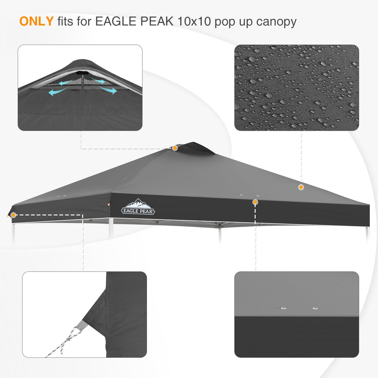 Replacement Canopy Cover with Air Vent for 10x10 Pop Up Canopy Tent, Top Only - Eagle Peak Custom Canopy Tent