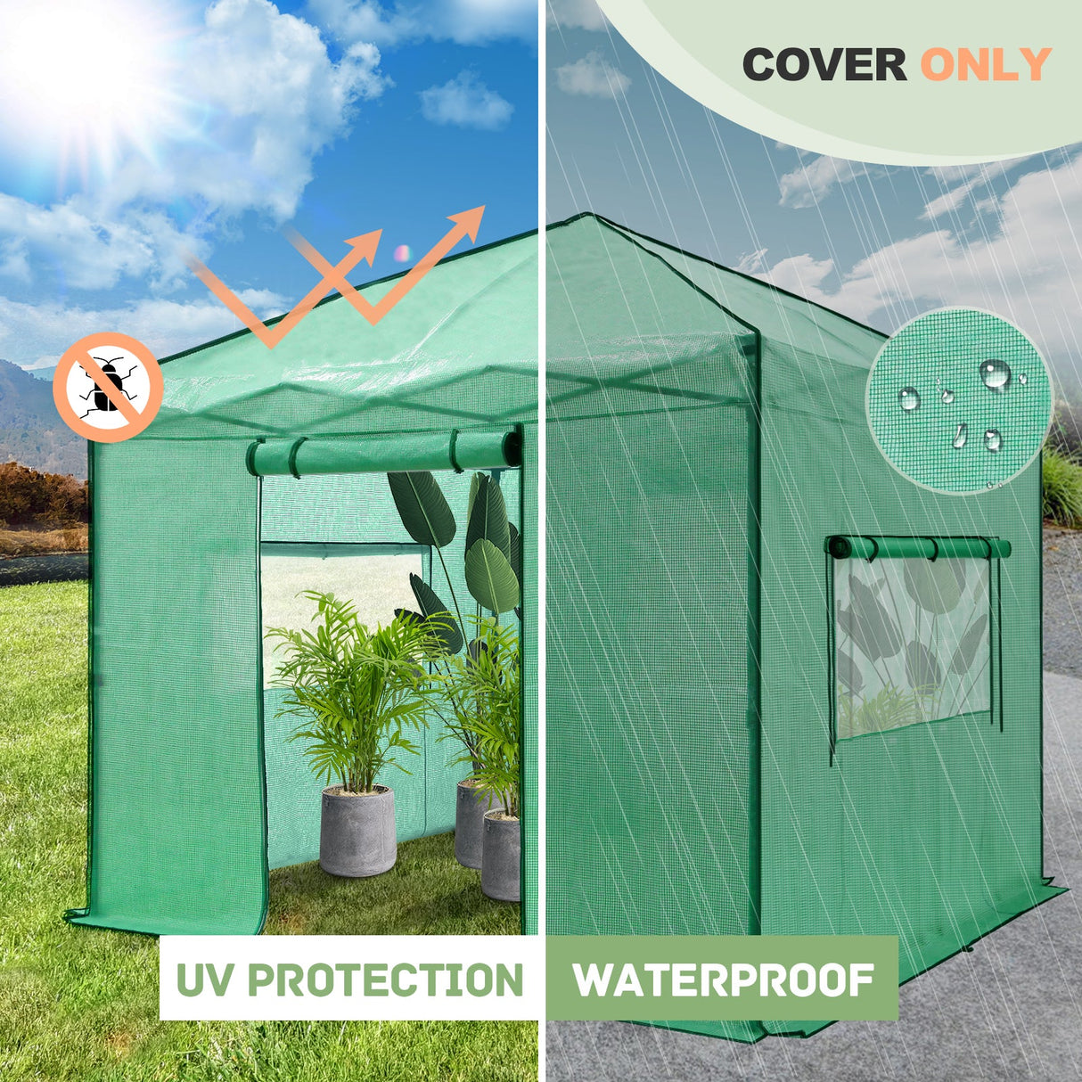 Replacement Cover for 10x10 Portable Walk - in Greenhouse (Frame Not Included) - Eagle Peak Custom Canopy Tent