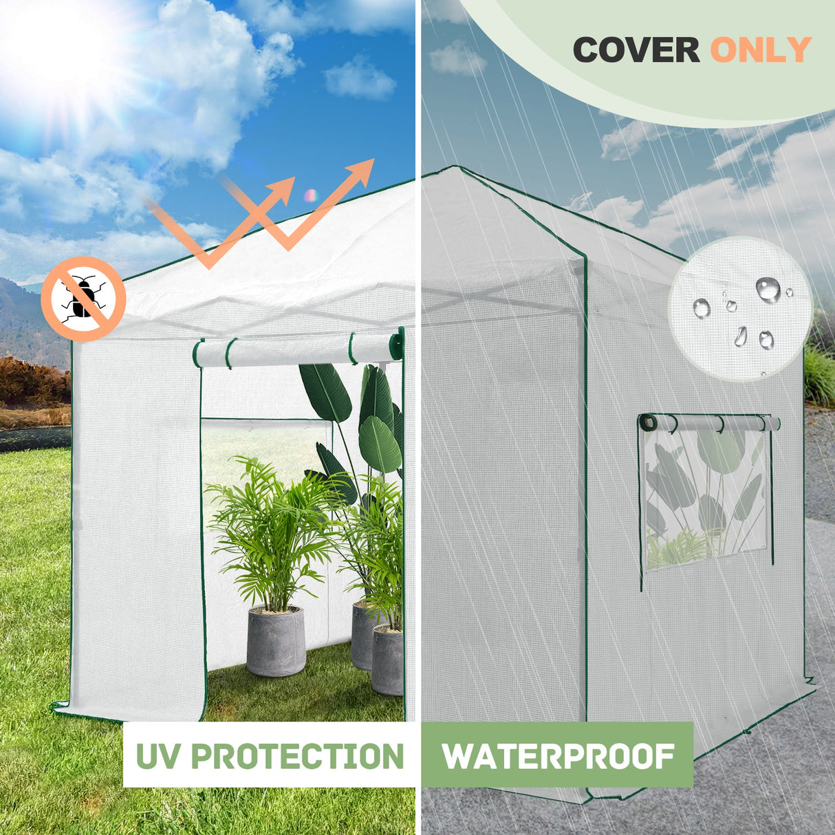 Replacement Cover for 10x10 Portable Walk - in Greenhouse (Frame Not Included) - Eagle Peak Custom Canopy Tent
