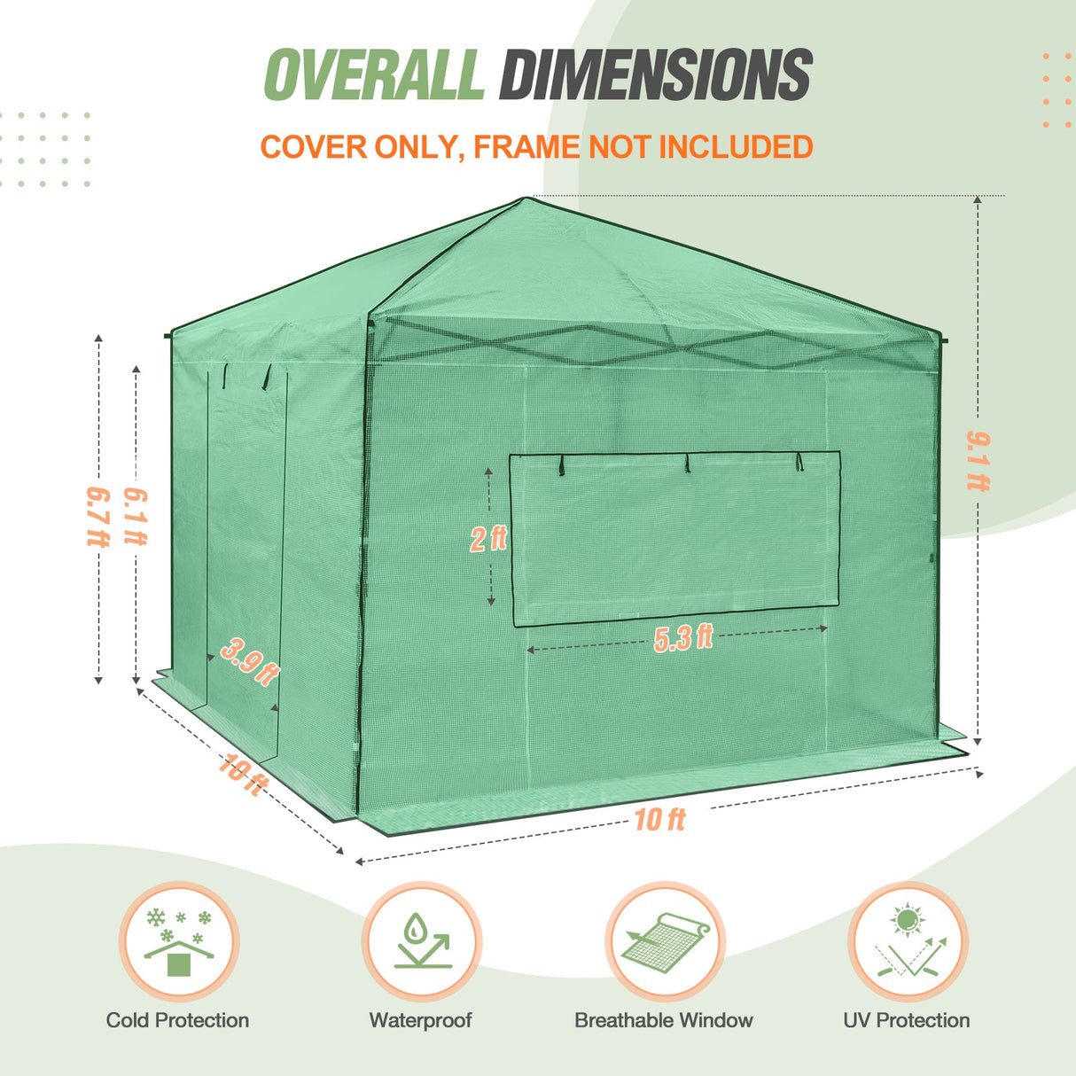 Replacement Cover for 10x10 Portable Walk - in Pop up Greenhouse - Eagle Peak
