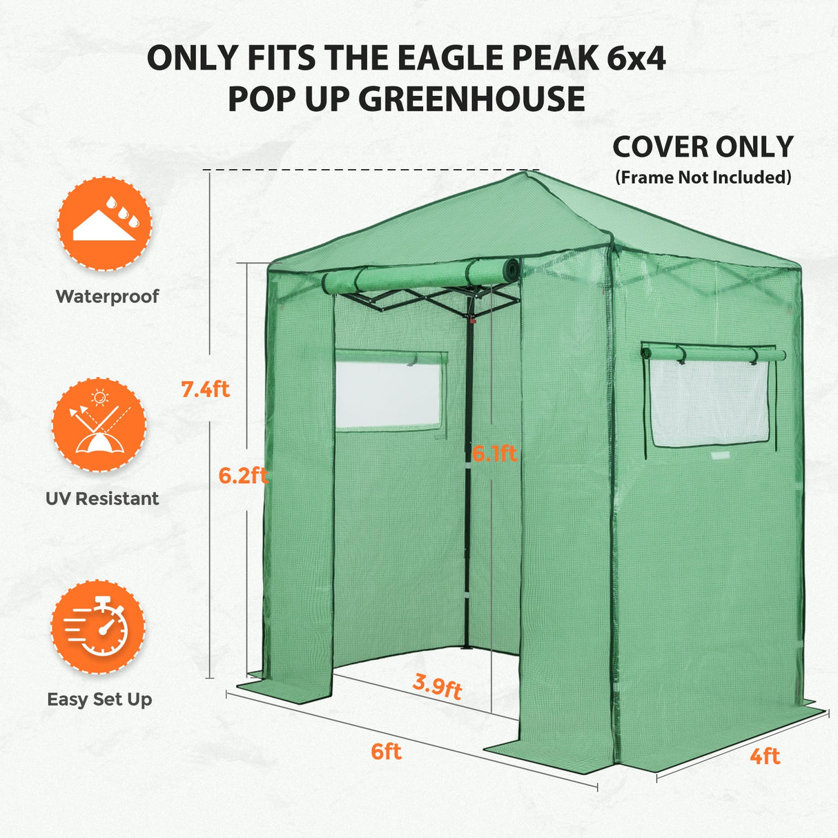 Replacement Cover for 6x4 Portable Walk - in Pop up Greenhouse - Eagle Peak