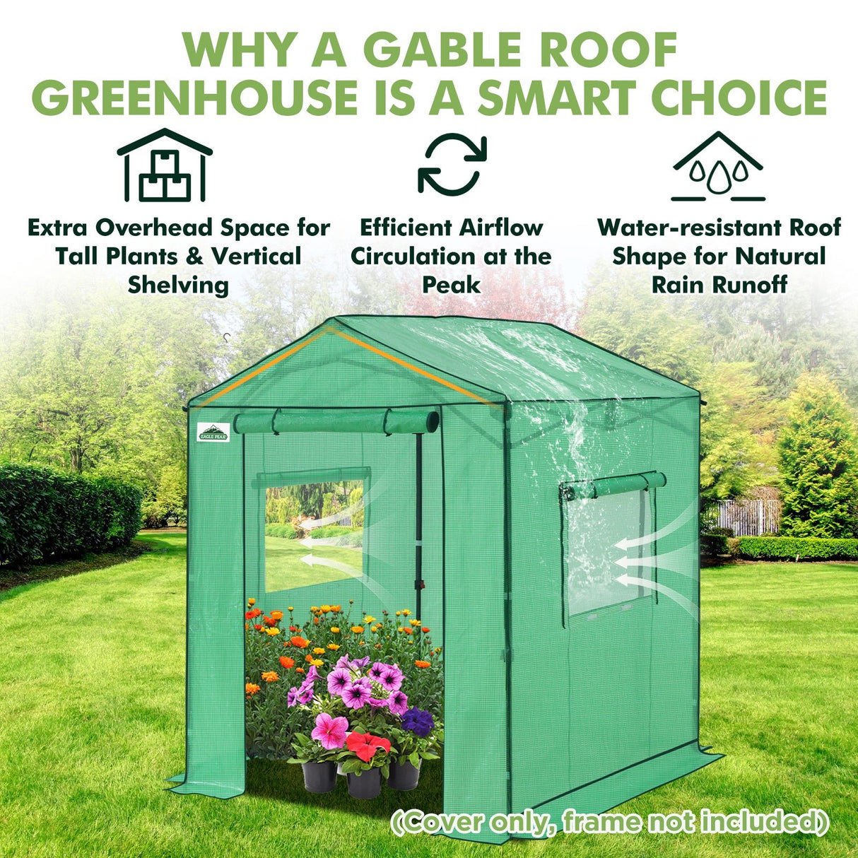 Replacement Cover for 6x6 Gable Roof Pop up Greenhouse - Eagle Peak Custom Canopy Tent