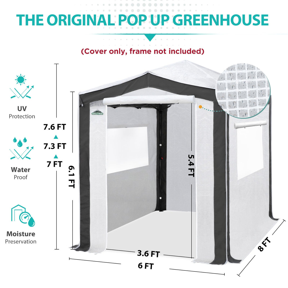 Replacement Cover for 8x6 Pop up Greenhouse with Polyester Reinforced Corners - Eagle Peak Custom Canopy Tent