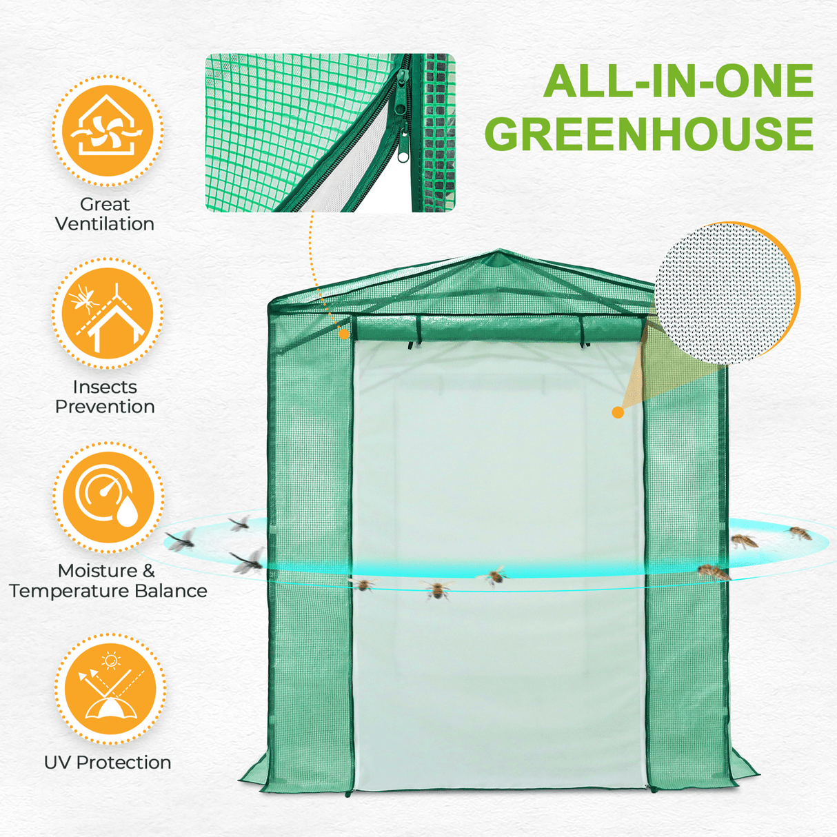 Replacement Cover for 8x6 Portable Pop up Greenhouse, Mesh Door(Frame Not Included), Green - Eagle Peak Custom Canopy Tent