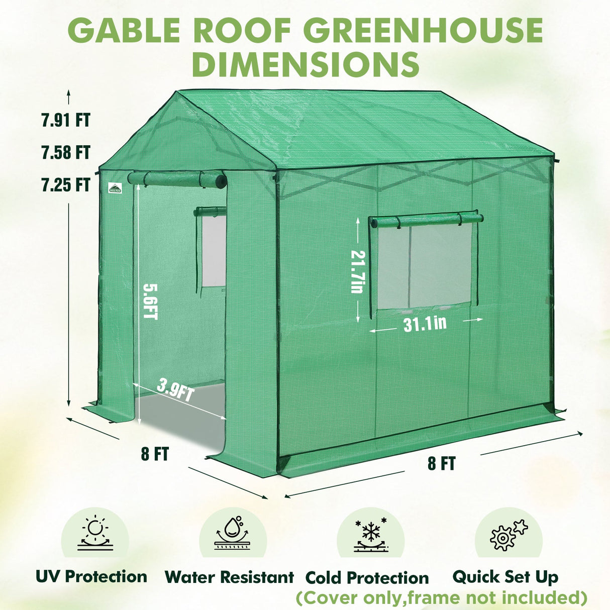 Replacement Cover for 8x8 Gable Roof Pop up Greenhouse - Eagle Peak Custom Canopy Tent