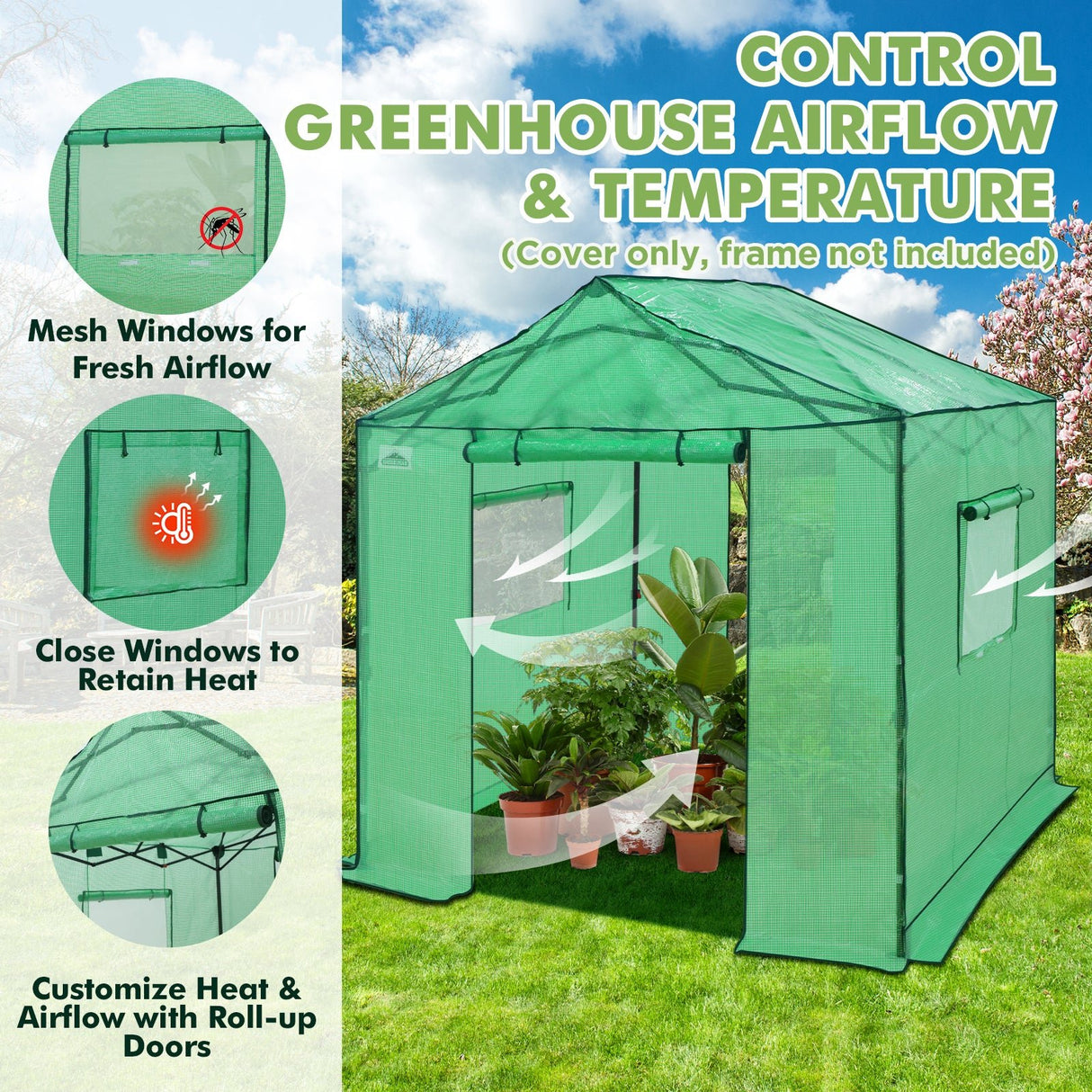 Replacement Cover for 8x8 Gable Roof Pop up Greenhouse - Eagle Peak Custom Canopy Tent
