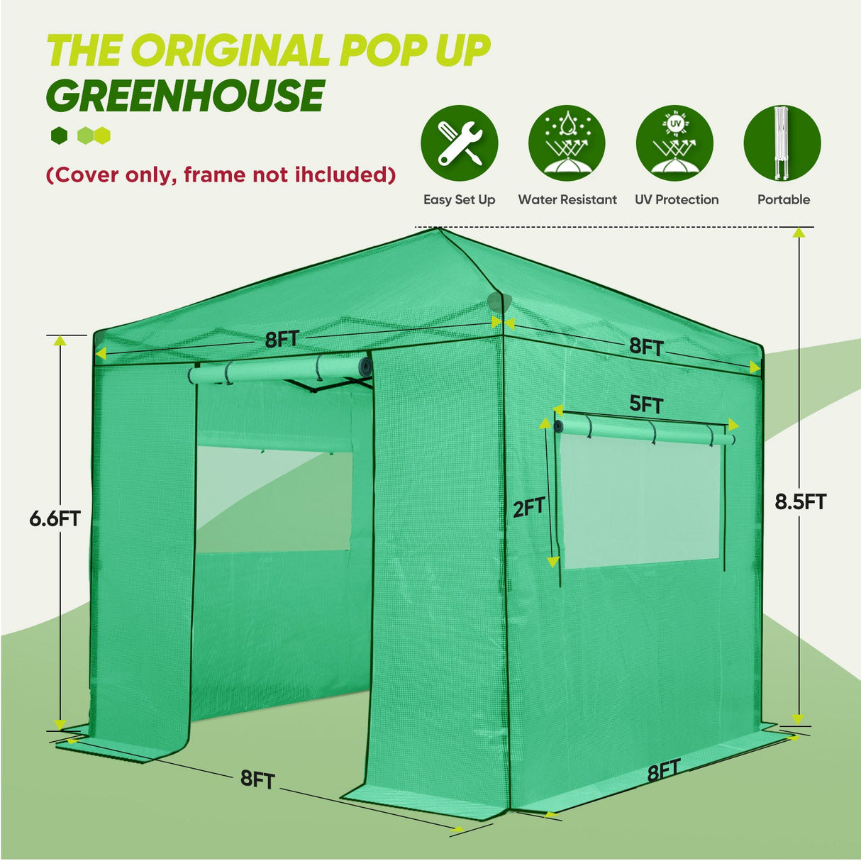 Replacement Cover for 8x8 Portable Walk - in Pop up Greenhouse(Frame Not Included) - Eagle Peak Custom Canopy Tent