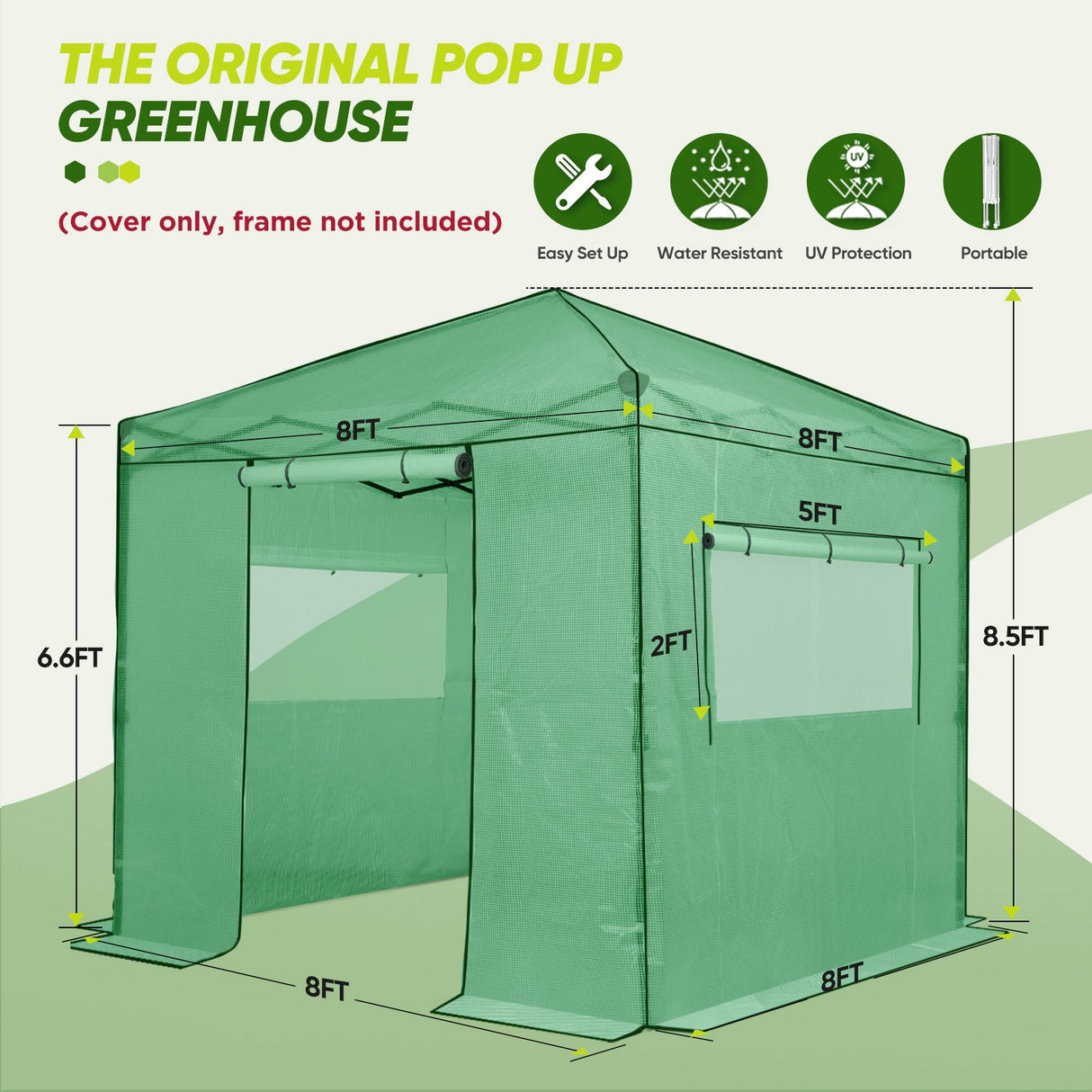 Replacement Cover for 8x8 Portable Walk - in Pop up Greenhouse(Frame Not Included) - Eagle Peak