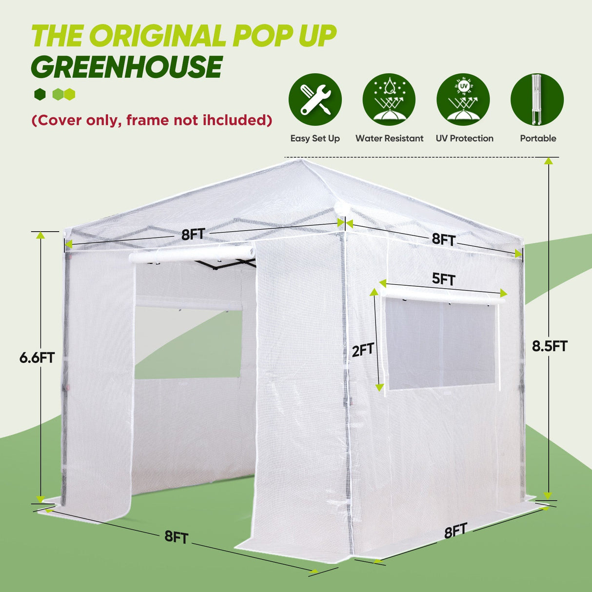 Replacement Cover for 8x8 Portable Walk - in Pop up Greenhouse(Frame Not Included) - Eagle Peak Custom Canopy Tent