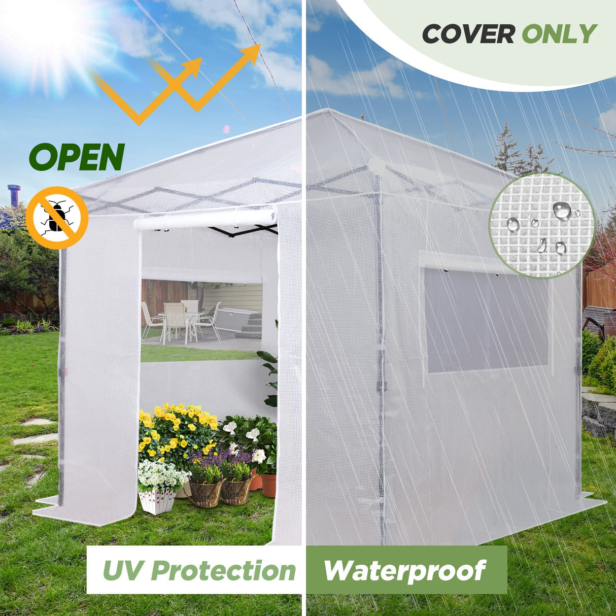 Replacement Cover for 8x8 Portable Walk - in Pop up Greenhouse(Frame Not Included) - Eagle Peak Custom Canopy Tent