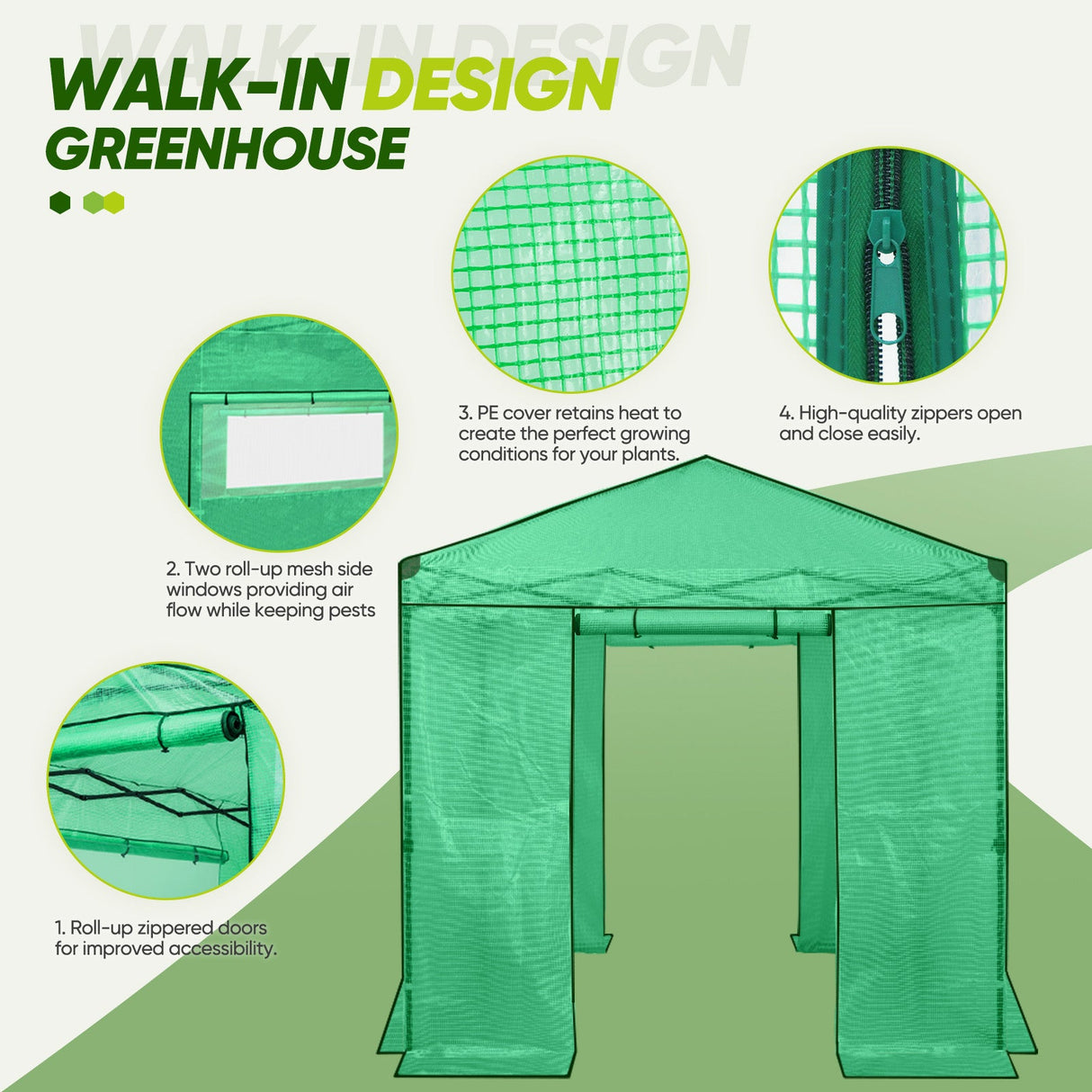 Replacement Cover for 8x8 Portable Walk - in Pop up Greenhouse(Frame Not Included) - Eagle Peak Custom Canopy Tent