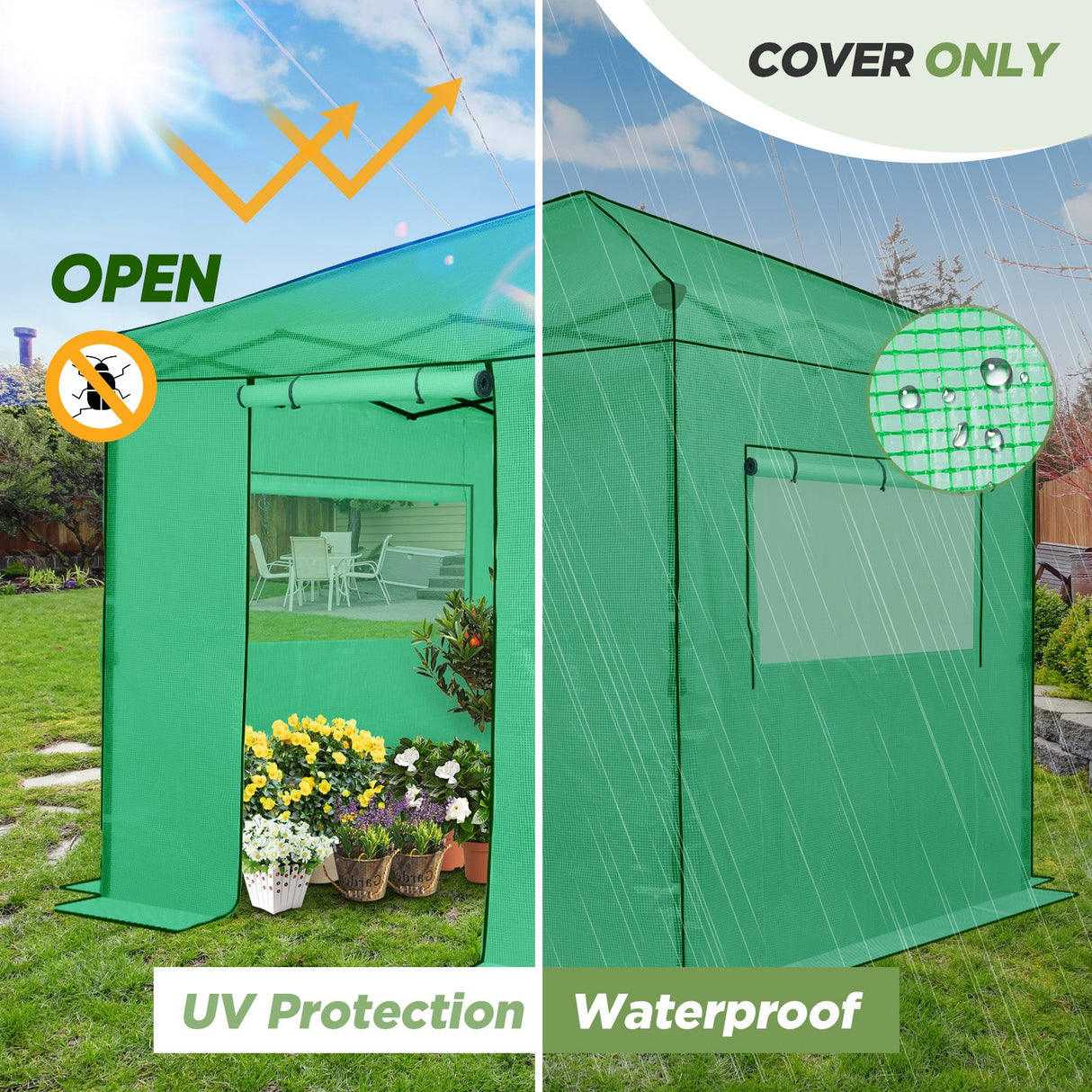 Replacement Cover for 8x8 Portable Walk - in Pop up Greenhouse(Frame Not Included) - Eagle Peak Custom Canopy Tent