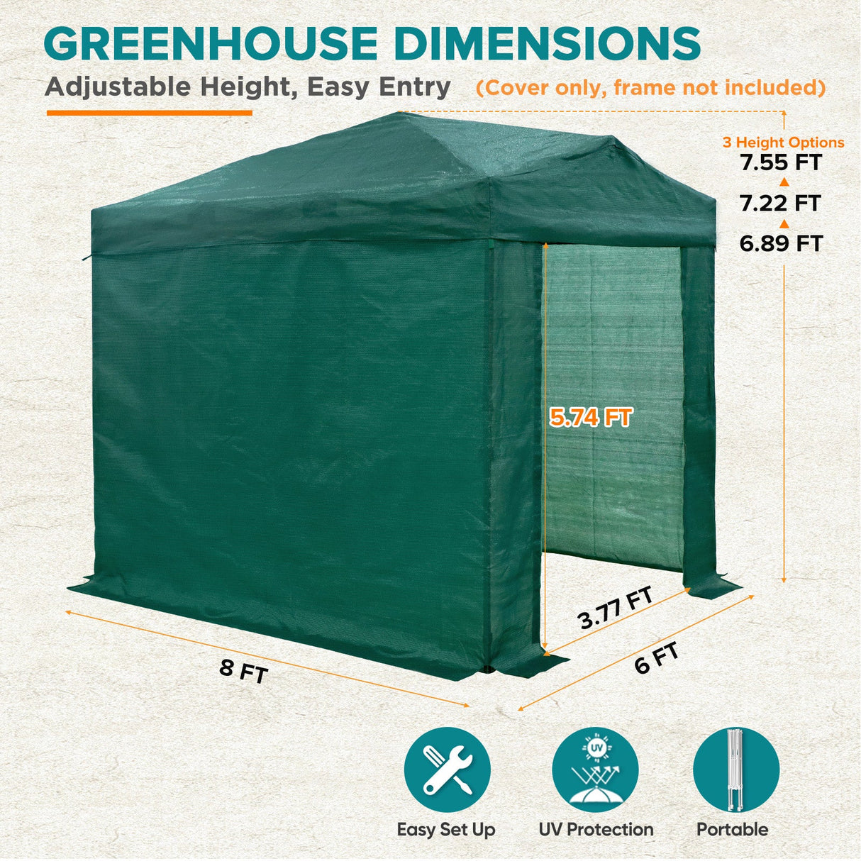 Replacement Mesh Cover for 8x6 Portable Walk - in Pop up Greenhouse(Frame Not Included), Green - Eagle Peak Custom Canopy Tent