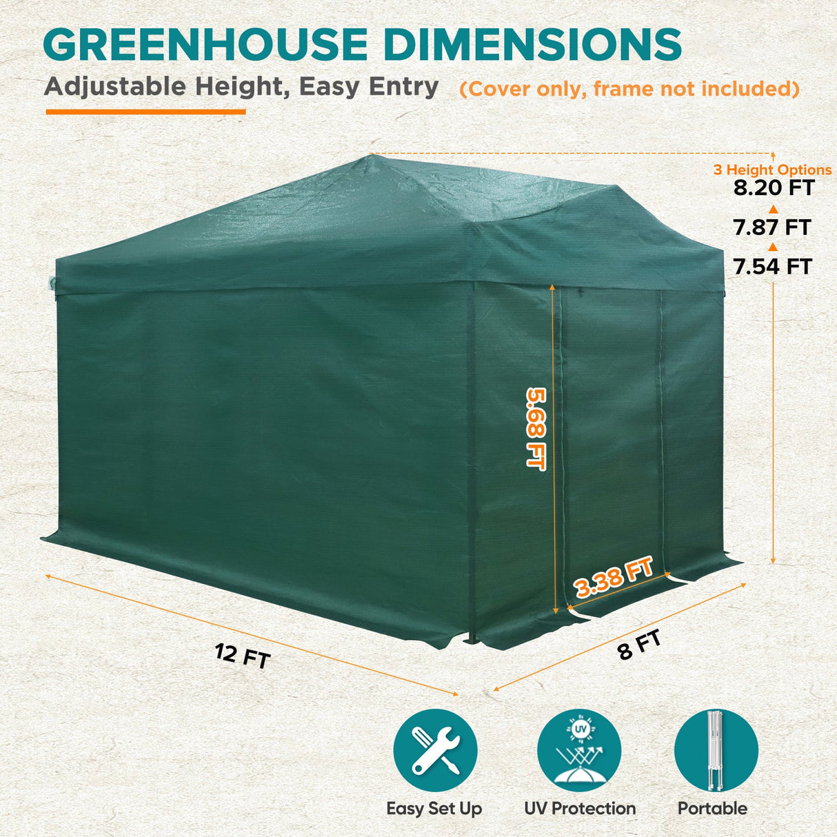 Replacement Mesh Cover for 8x6 Portable Walk - in Pop up Greenhouse(Frame Not Included), Green - Eagle Peak Custom Canopy Tent