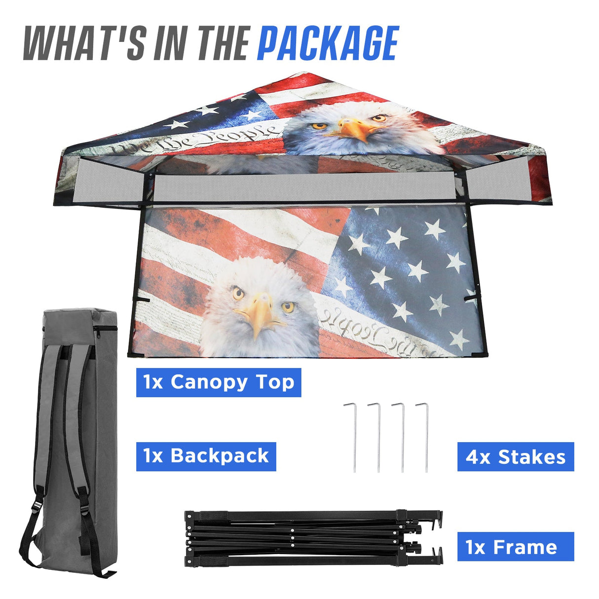 SHADE GRAPHiX Day Tripper 8x8 Pop Up Canopy Tent with Digital Printed Top(American Icon) - Eagle Peak Custom Canopy Tent
