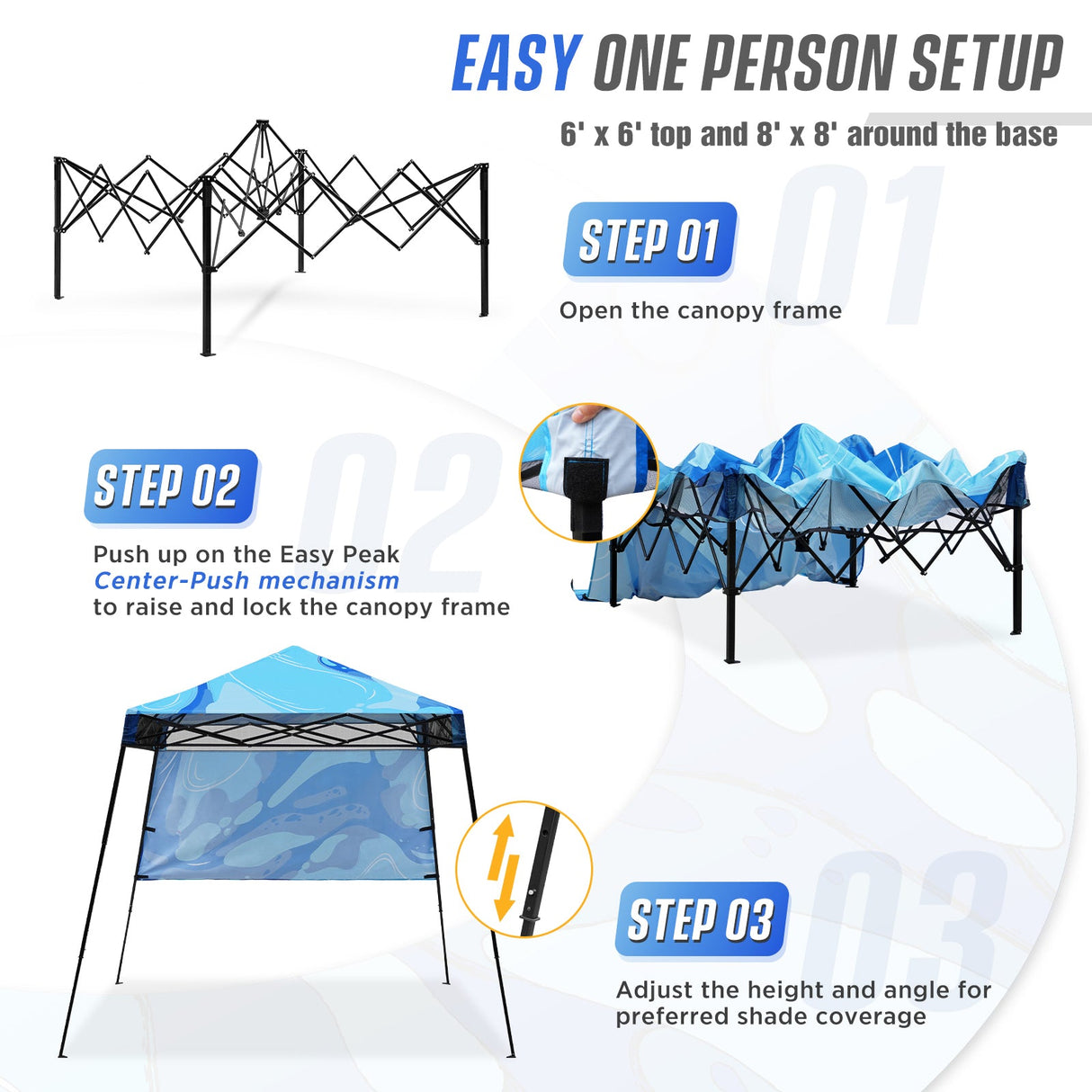 SHADE GRAPHiX Day Tripper 8x8 Pop Up Canopy Tent with Digital PrintedTop(Blue Abstract) - Eagle Peak Custom Canopy Tent