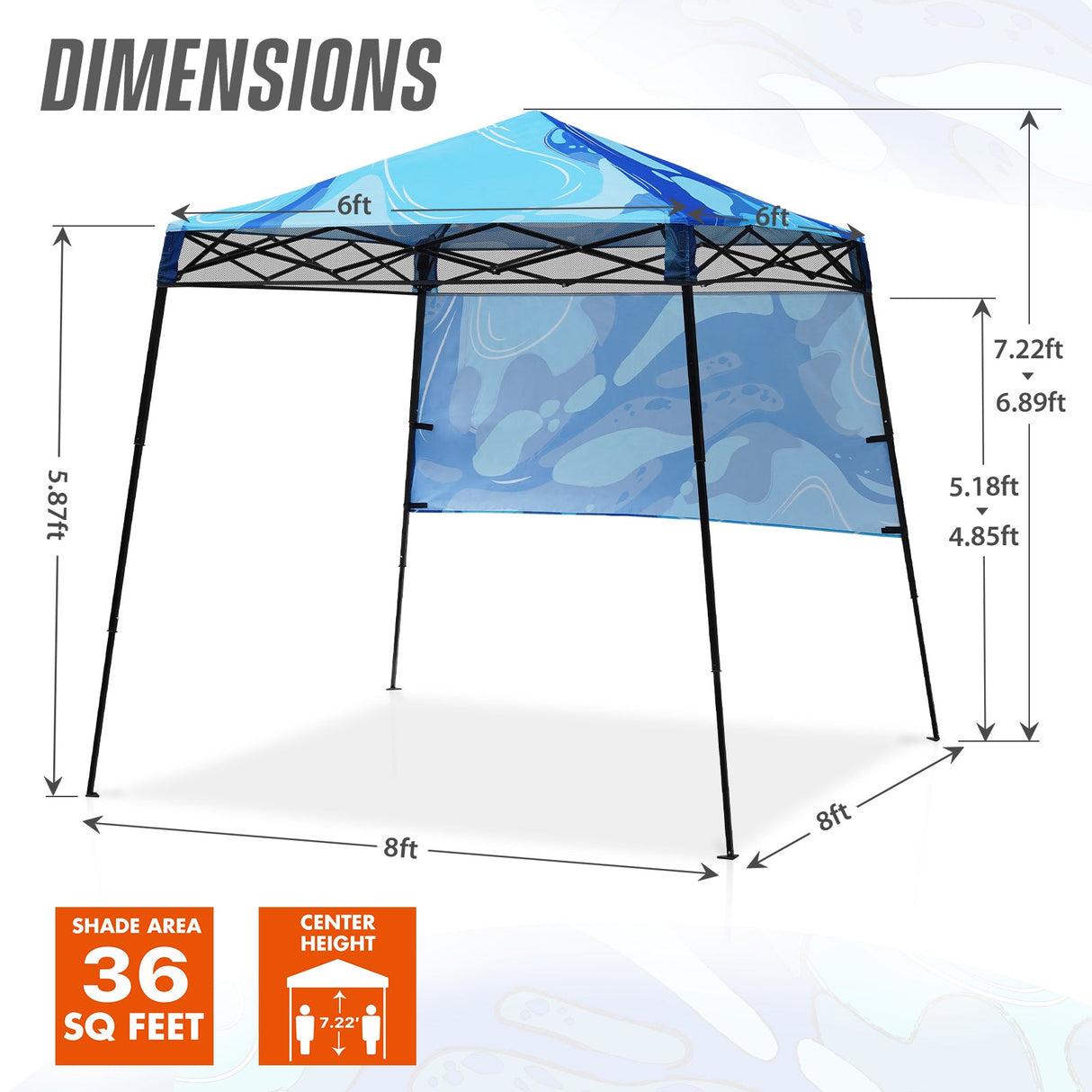 SHADE GRAPHiX Day Tripper 8x8 Pop Up Canopy Tent with Digital PrintedTop(Blue Abstract) - Eagle Peak Custom Canopy Tent