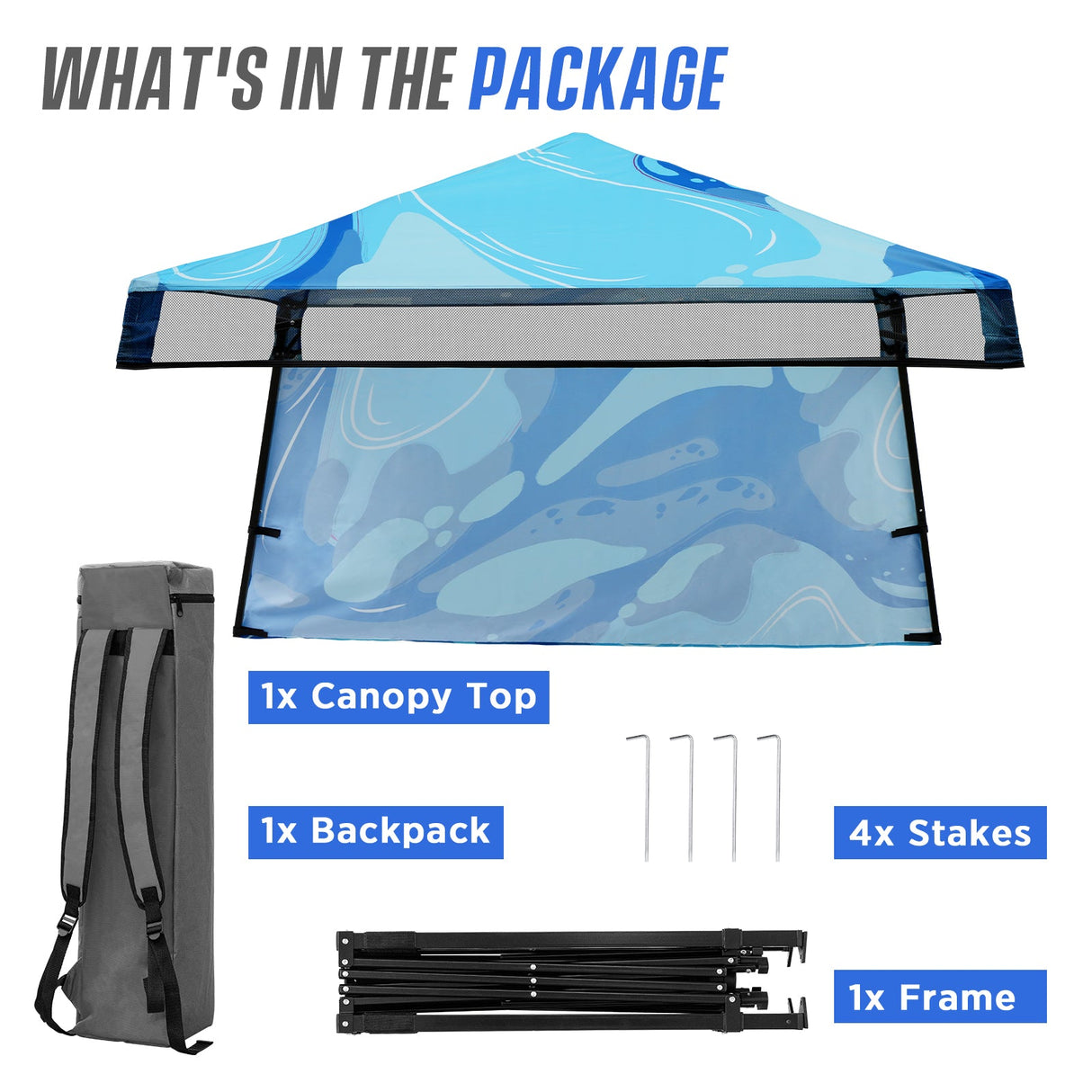 SHADE GRAPHiX Day Tripper 8x8 Pop Up Canopy Tent with Digital PrintedTop(Blue Abstract) - Eagle Peak Custom Canopy Tent