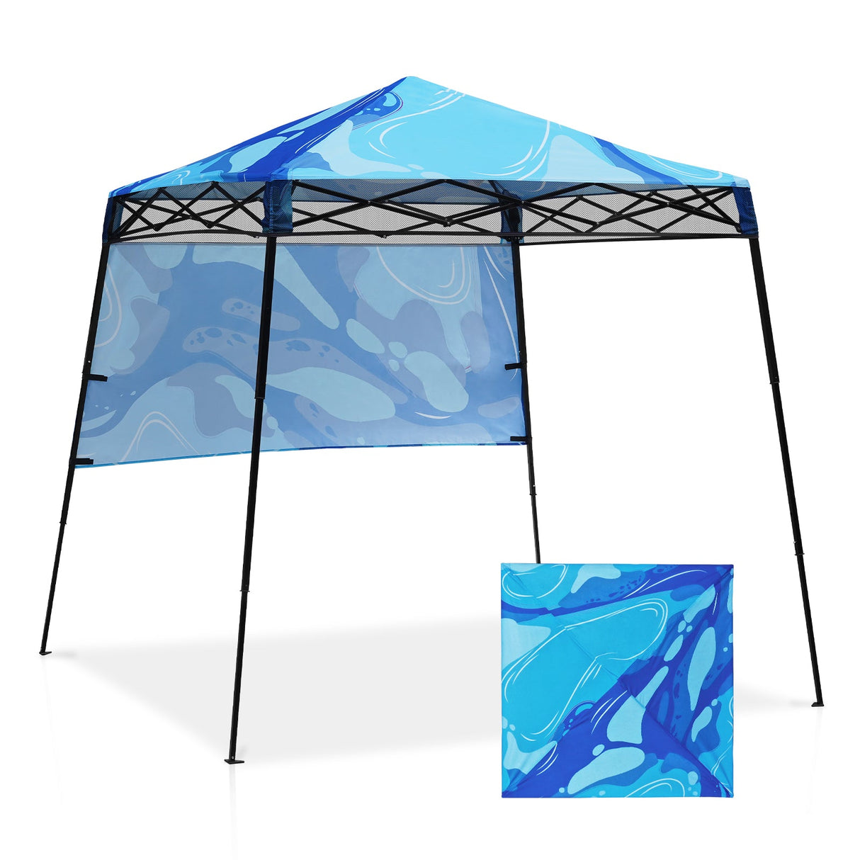 SHADE GRAPHiX Day Tripper 8x8 Pop Up Canopy Tent with Digital PrintedTop(Blue Abstract) - Eagle Peak Custom Canopy Tent