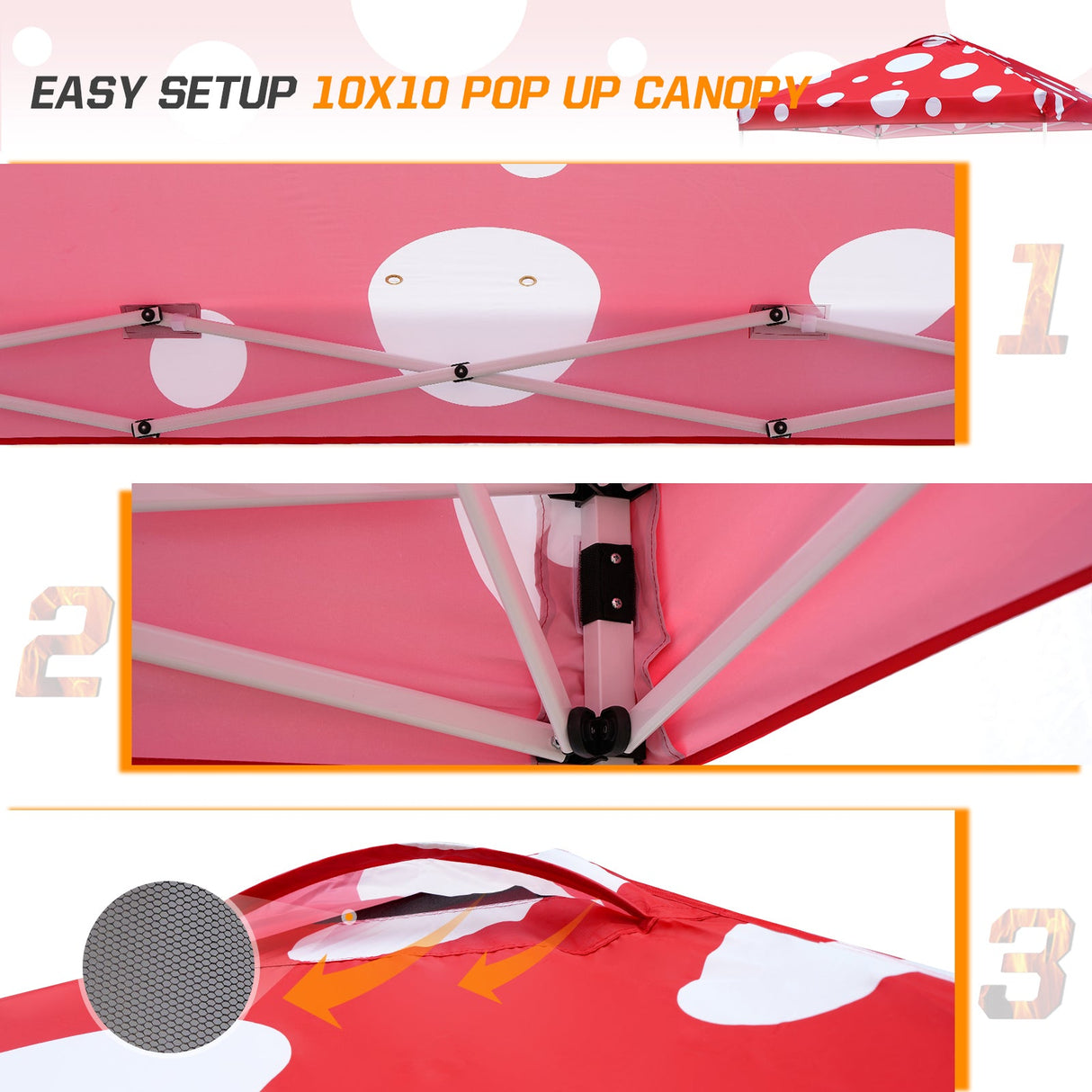 SHADE GRAPHiX Easy Setup 10x10 Pop Up Canopy Tent (Red Mushroom Top) - Eagle Peak Custom Canopy Tent