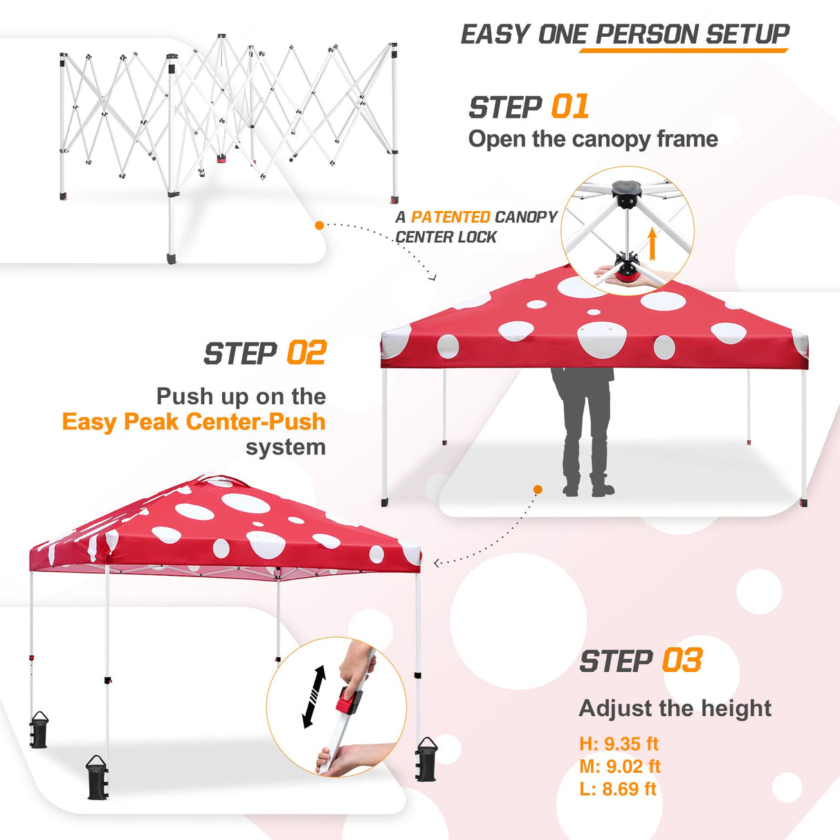 SHADE GRAPHiX Easy Setup 10x10 Pop Up Canopy Tent (Red Mushroom Top) - Eagle Peak Custom Canopy Tent