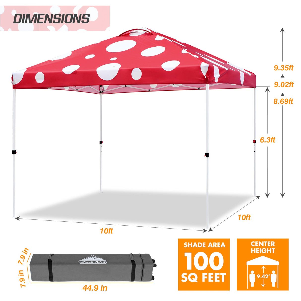 SHADE GRAPHiX Easy Setup 10x10 Pop Up Canopy Tent (Red Mushroom Top) - Eagle Peak Custom Canopy Tent