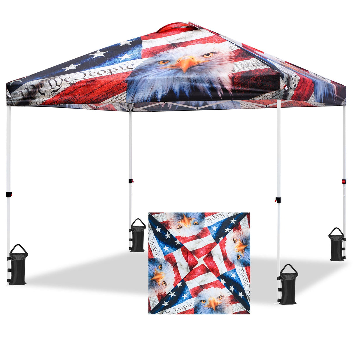 SHADE GRAPHiX Easy Setup 10x10 Pop Up Canopy Tent with Digital Printed American Icon Top - Eagle Peak Custom Canopy Tent