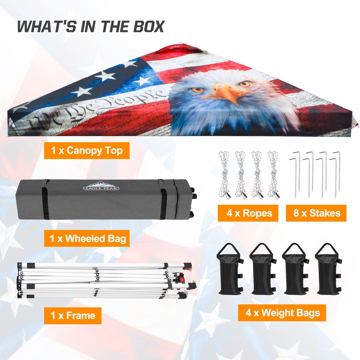 SHADE GRAPHiX Easy Setup 10x10 Pop Up Canopy Tent with Digital Printed American Icon Top - Eagle Peak Custom Canopy Tent