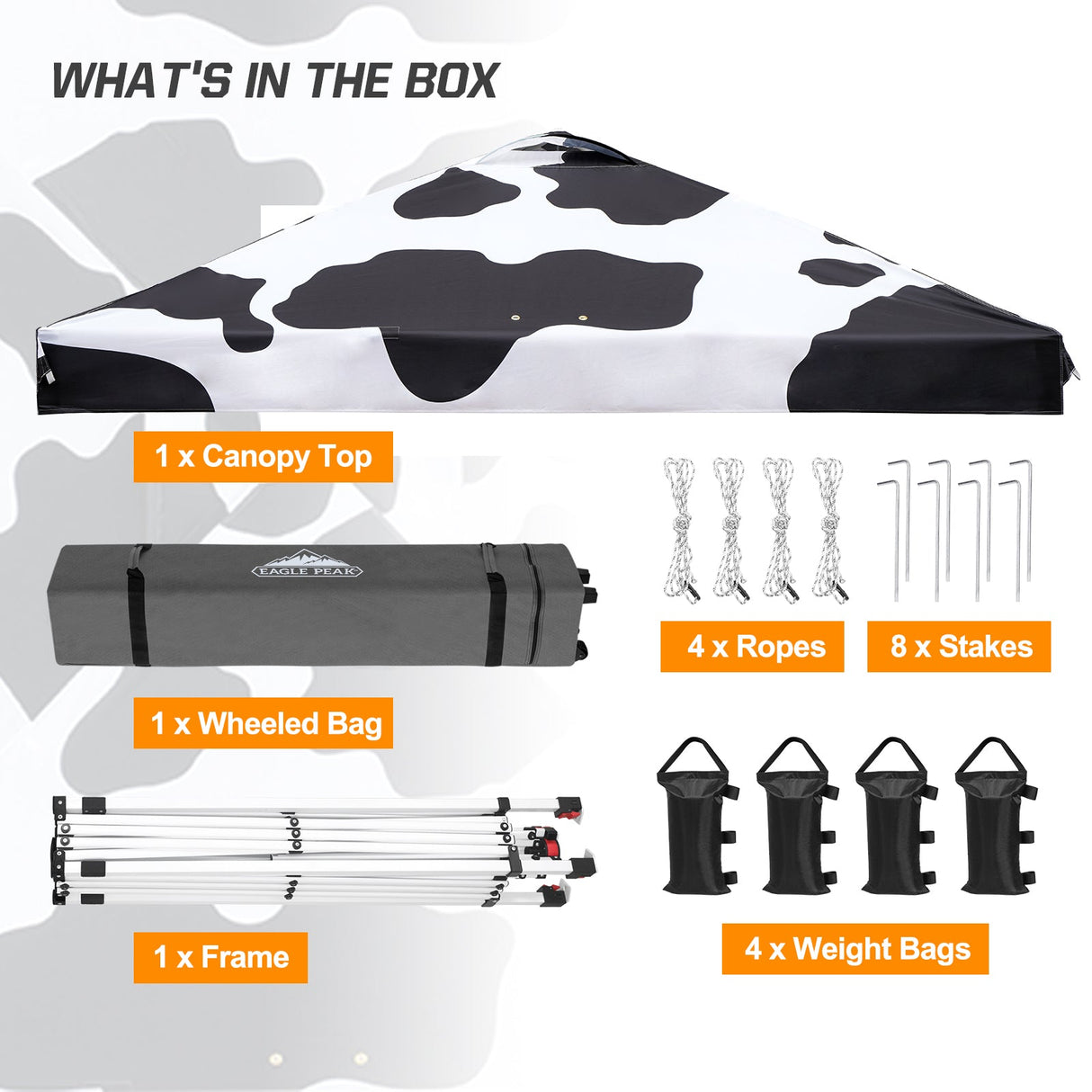 SHADE GRAPHiX Easy Setup 10x10 Pop Up Canopy Tent with Digital Printed Cow Print Top - Eagle Peak Custom Canopy Tent