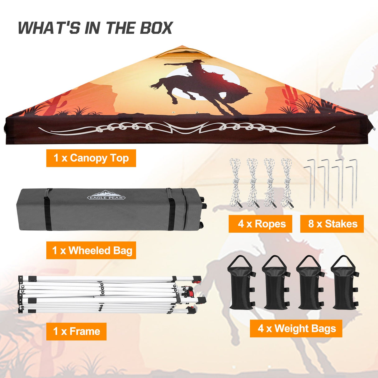 SHADE GRAPHiX Easy Setup 10x10 Pop Up Canopy Tent with Digital Printed Cowboy - Eagle Peak Custom Canopy Tent