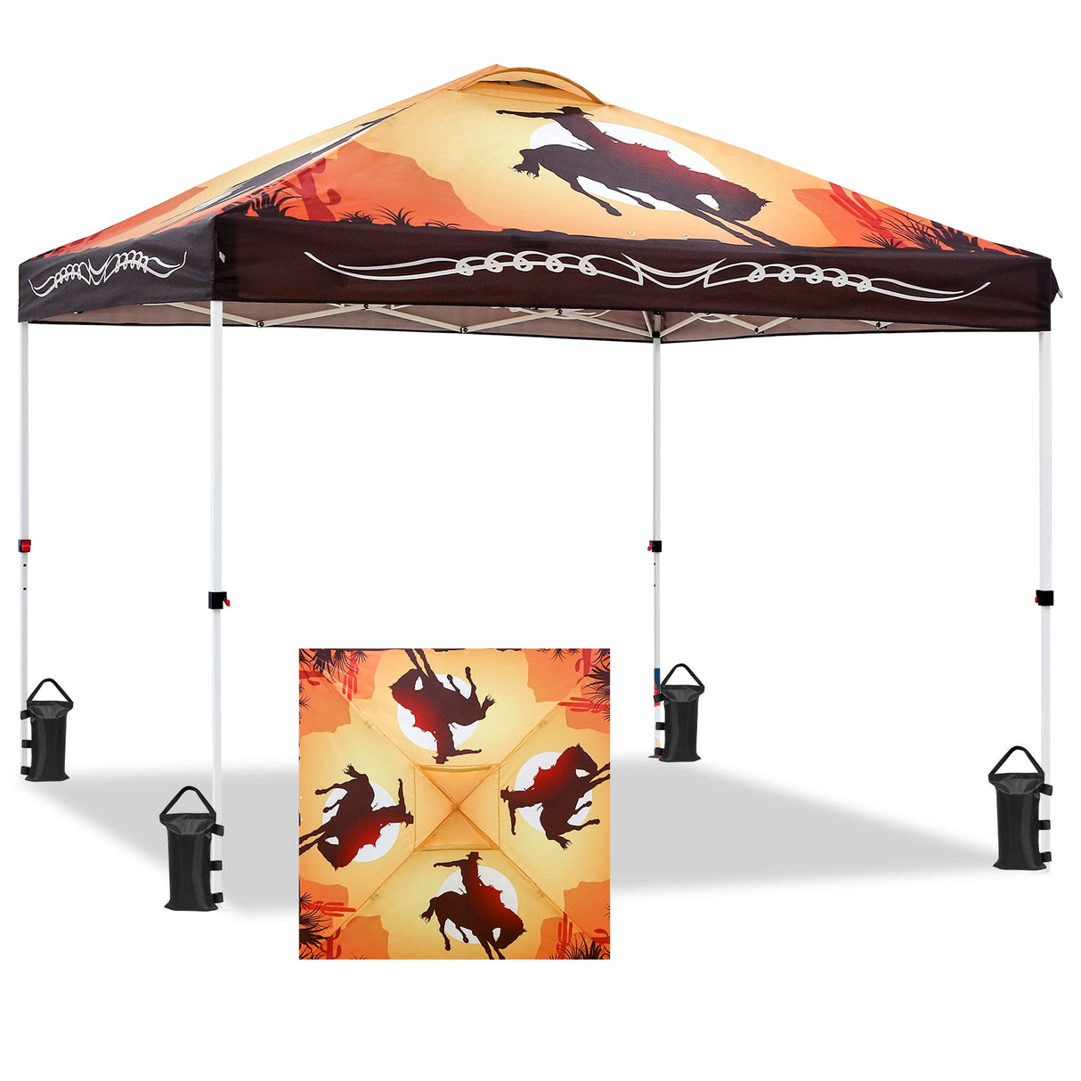 SHADE GRAPHiX Easy Setup 10x10 Pop Up Canopy Tent with Digital Printed Cowboy - Eagle Peak Custom Canopy Tent
