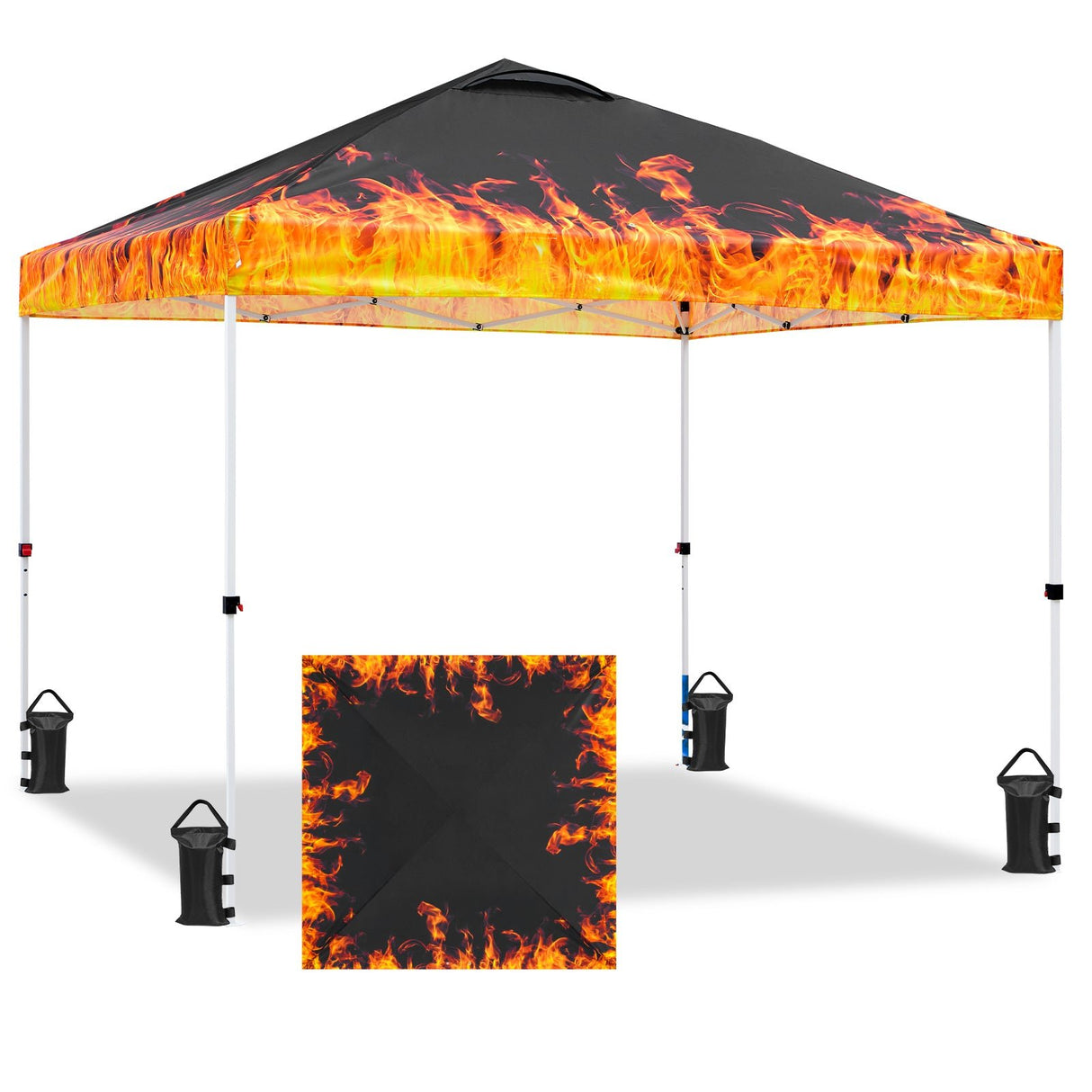 SHADE GRAPHiX Easy Setup 10x10 Pop Up Canopy Tent with Digital Printed Flame Top - Eagle Peak Custom Canopy Tent