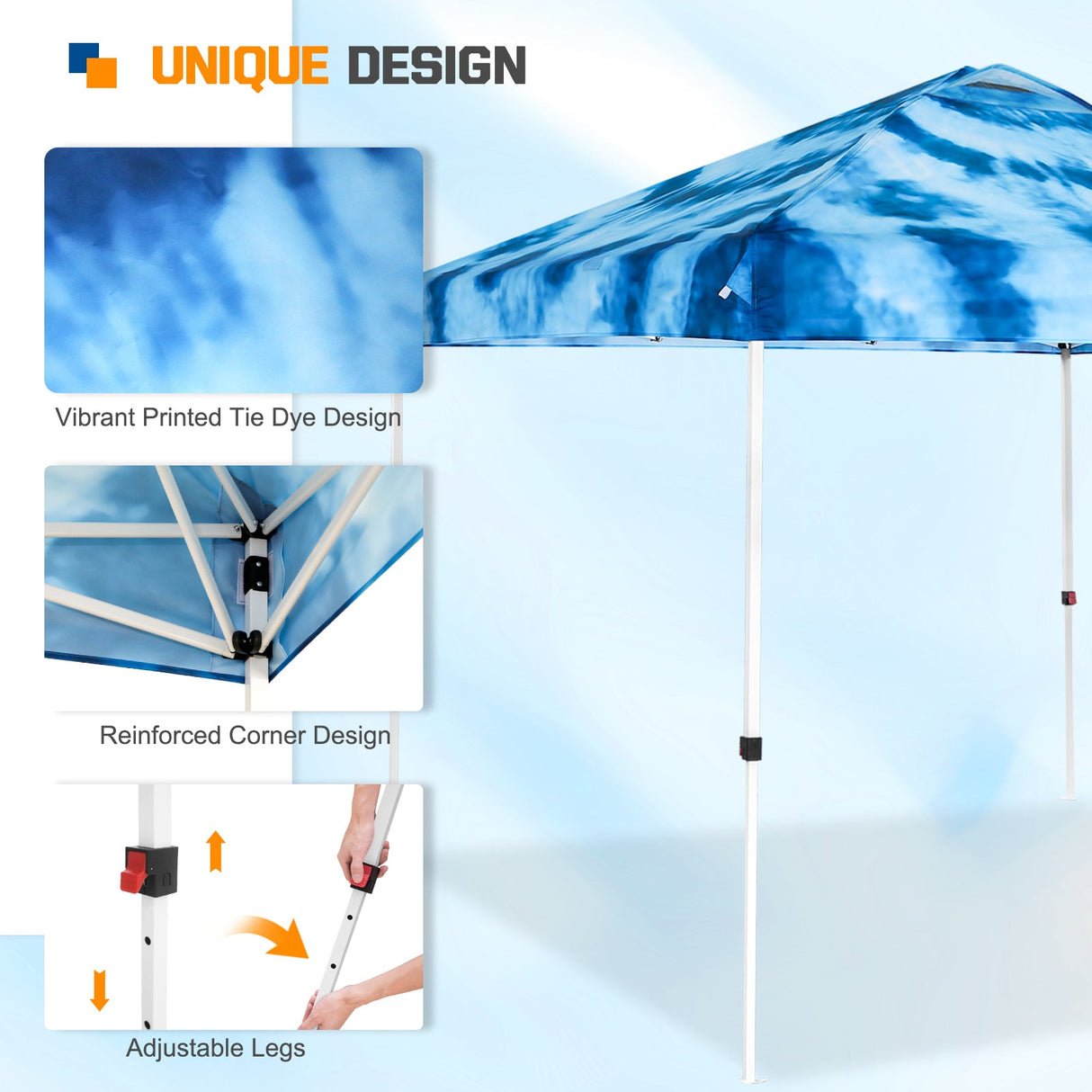 SHADE GRAPHiX Easy Setup 10x10 Pop Up Canopy Tent with Digital Printed Tie Dye Top - Eagle Peak Custom Canopy Tent