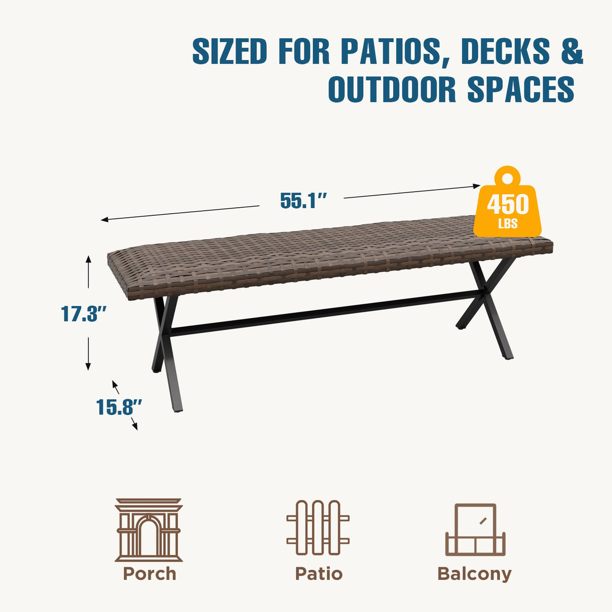 Sienna Bay Outdoor Wicker Dining Bench, Brown - Eagle Peak Custom Canopy Tent