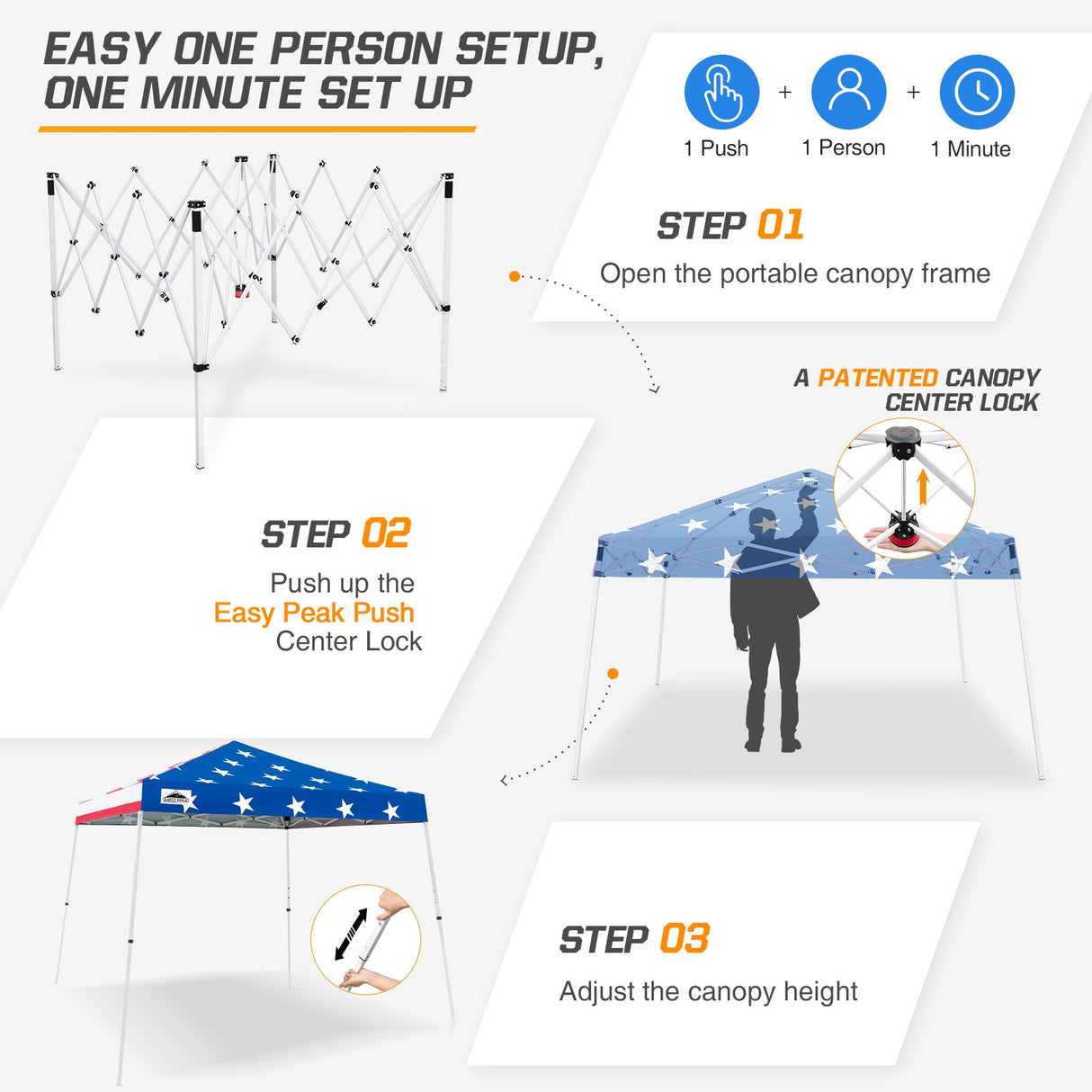 Slant Leg Pop up Canopy Tent, 10x10 Base 8x8 Top - Eagle Peak Custom Canopy Tent