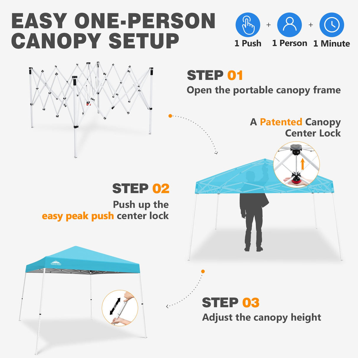 Slant Leg Pop up Canopy Tent, 10x10 Base 8x8 Top - Eagle Peak®