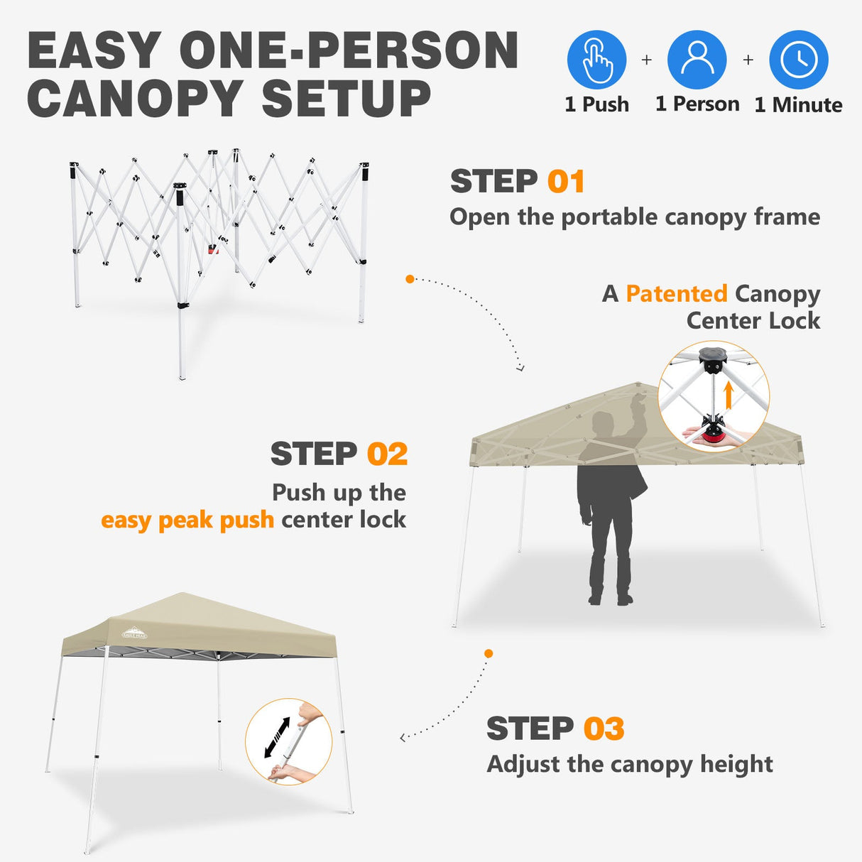 Slant Leg Pop up Canopy Tent, 10x10 Base 8x8 Top - Eagle Peak®