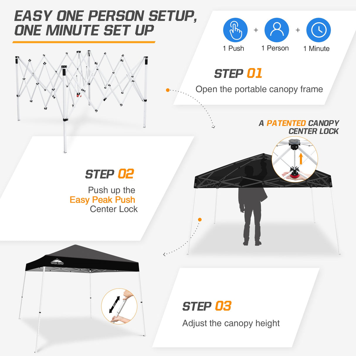 Slant Leg Pop up Canopy Tent, 10x10 Base 8x8 Top - Eagle Peak Custom Canopy Tent