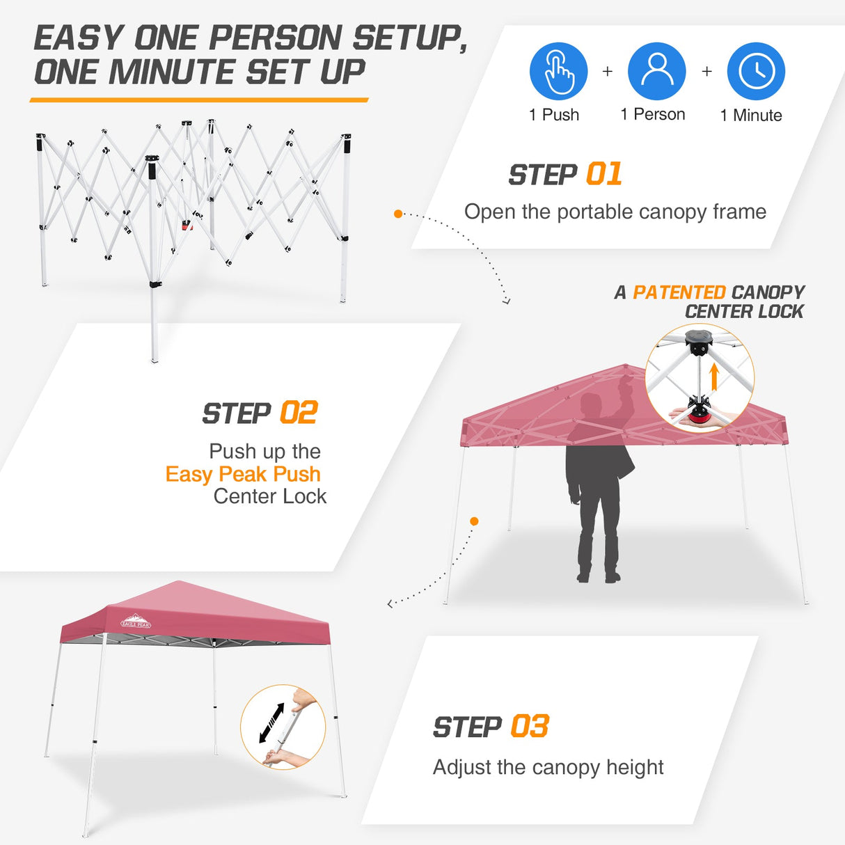 Slant Leg Pop up Canopy Tent, 10x10 Base 8x8 Top - Eagle Peak Custom Canopy Tent