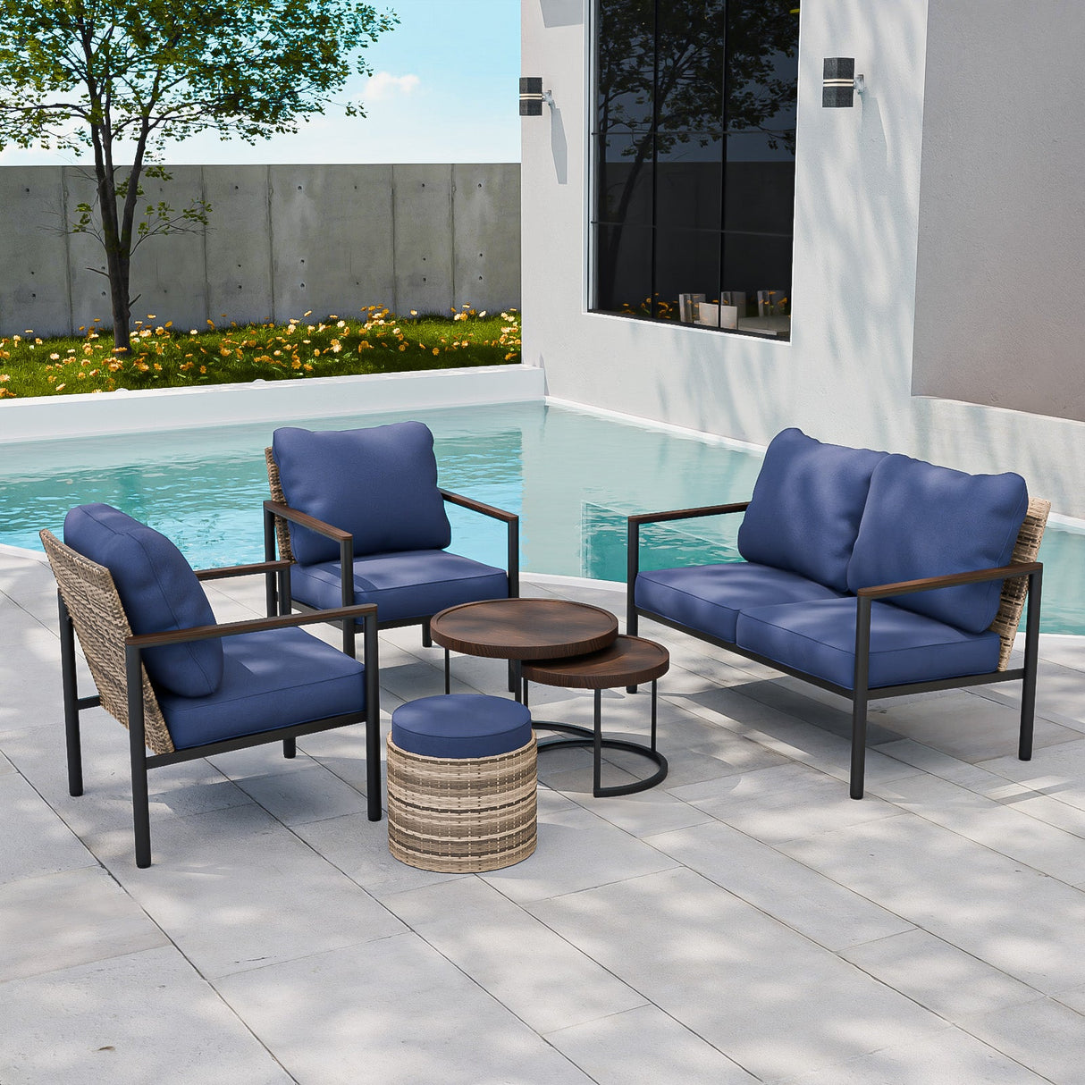 Sunset Dune Outdoor 6 PCS Patio Furniture, 2 Chairs 1 Loveseat 2 Tables Ottoman - Eagle Peak Custom Canopy Tent