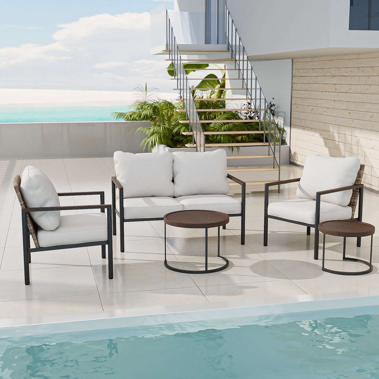 Sunset Dune Outdoor 6 PCS Patio Furniture, 2 Chairs 1 Loveseat 2 Tables Ottoman - Eagle Peak Custom Canopy Tent