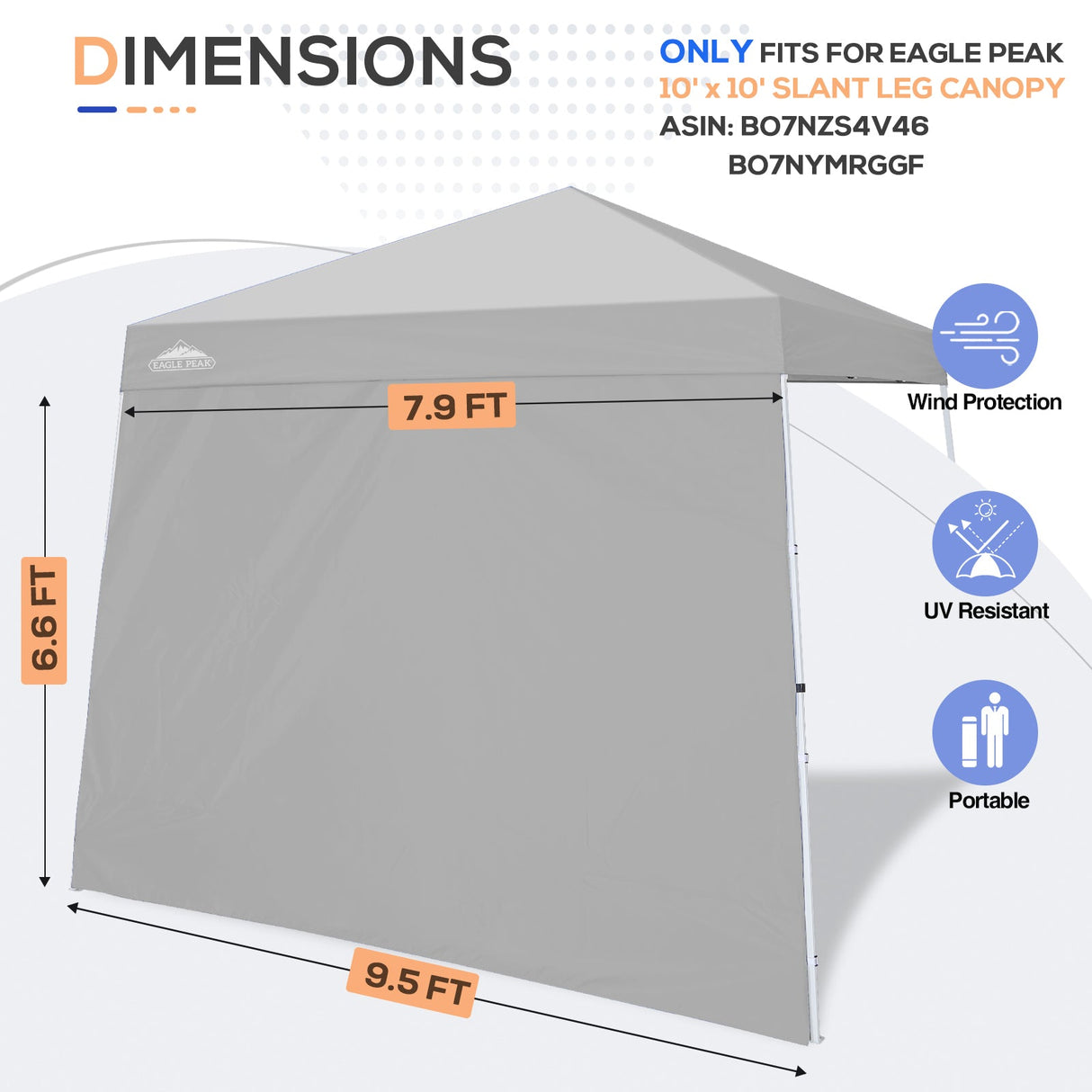 Sunwall / Sidewall for 10x10 Slant Leg Canopy Only, 1 Sidewall - Eagle Peak Custom Canopy Tent