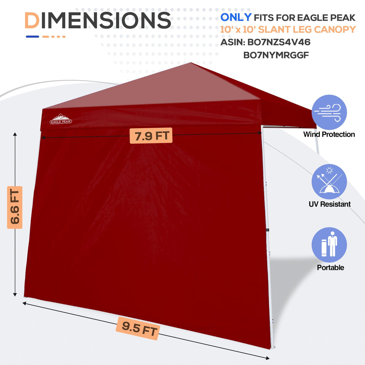 Sunwall / Sidewall for 10x10 Slant Leg Canopy Only, 1 Sidewall - Eagle Peak Custom Canopy Tent