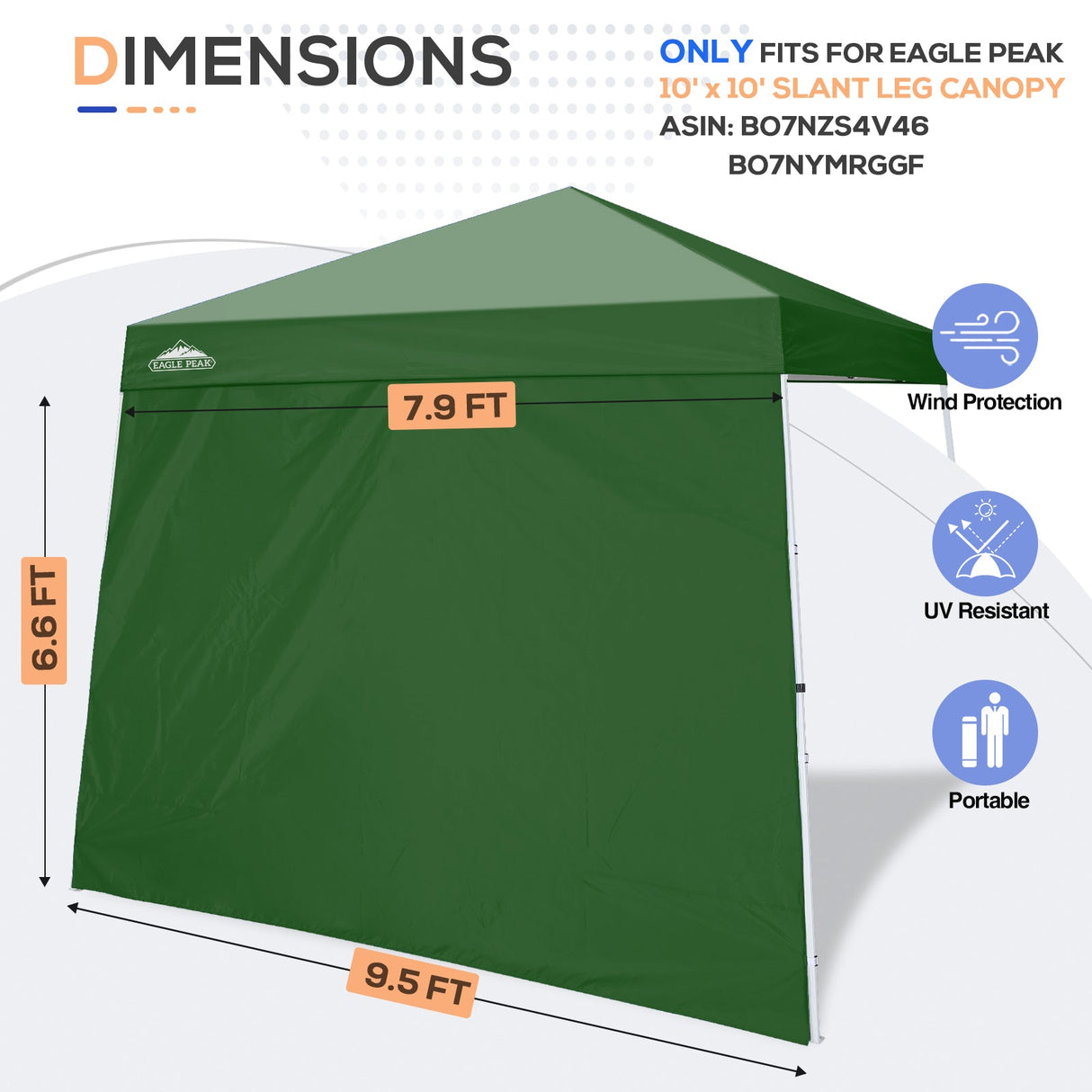 Sunwall / Sidewall for 10x10 Slant Leg Canopy Only, 1 Sidewall - Eagle Peak Custom Canopy Tent