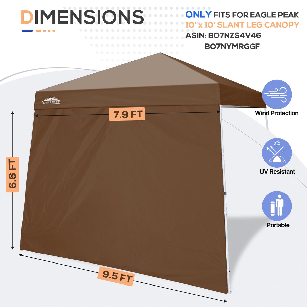 Sunwall / Sidewall for 10x10 Slant Leg Canopy Only, 1 Sidewall - Eagle Peak Custom Canopy Tent