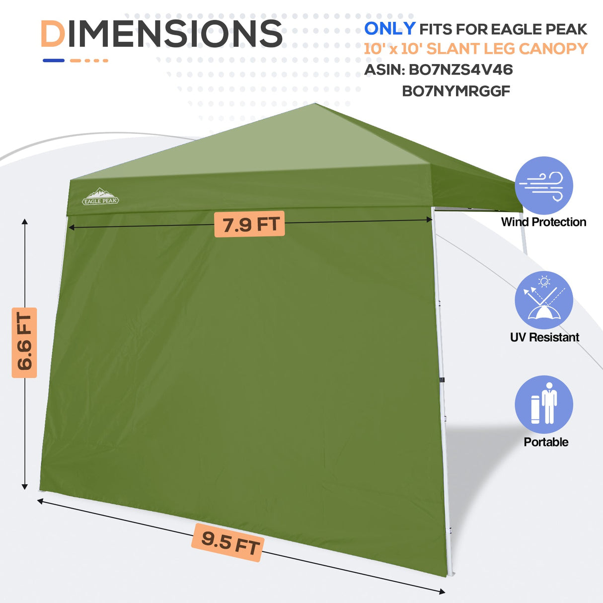 Sunwall / Sidewall for 10x10 Slant Leg Canopy Only, 1 Sidewall - Eagle Peak Custom Canopy Tent