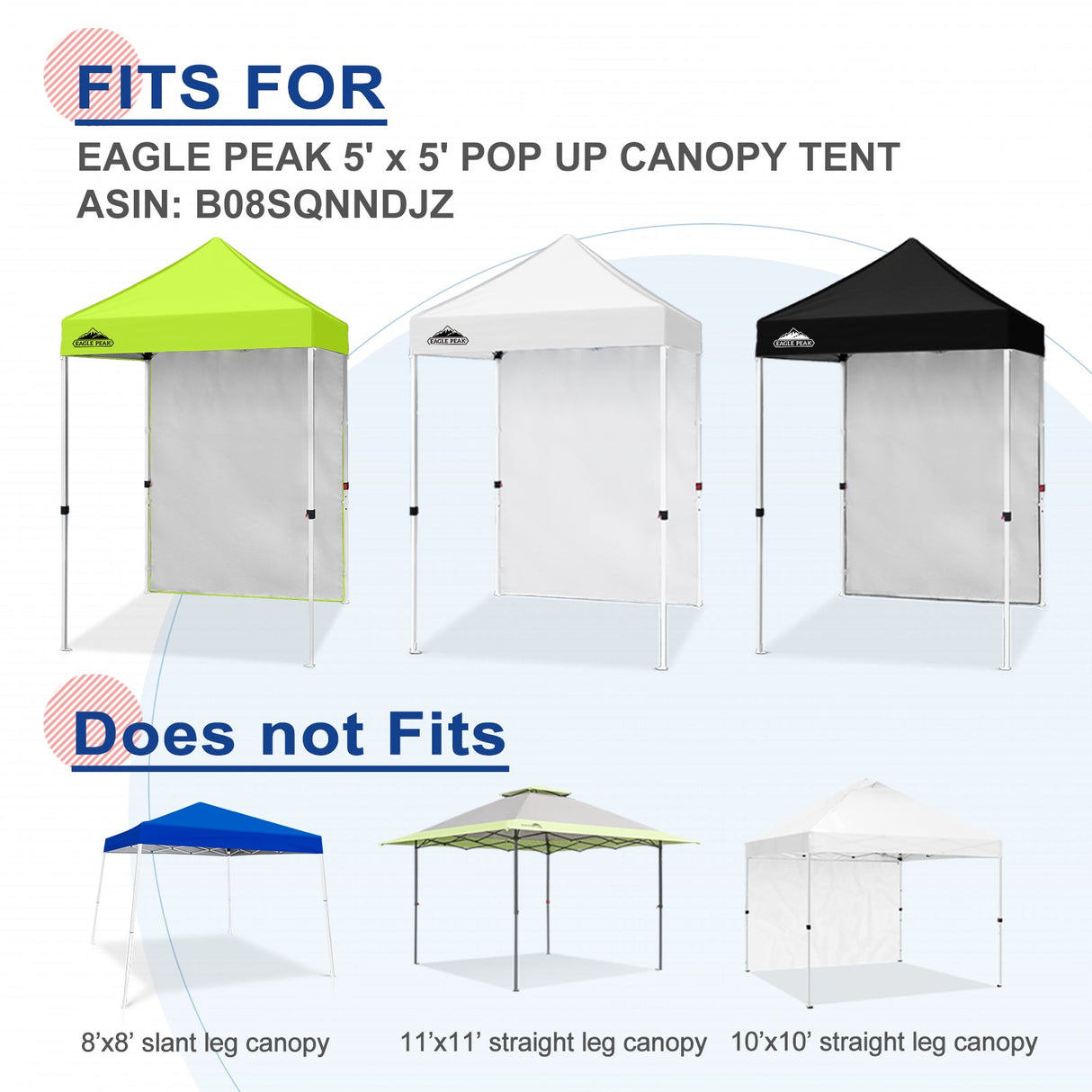 Sunwall / Sidewall for 5x5 ft Straight Leg Canopy only 1 Sidewall - Eagle Peak Custom Canopy Tent