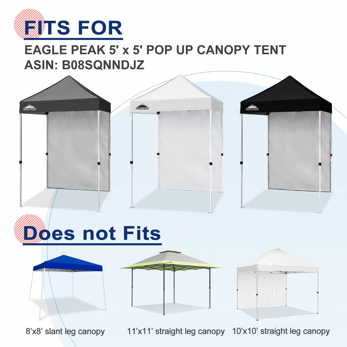 Sunwall / Sidewall for 5x5 ft Straight Leg Canopy only 1 Sidewall - Eagle Peak Custom Canopy Tent