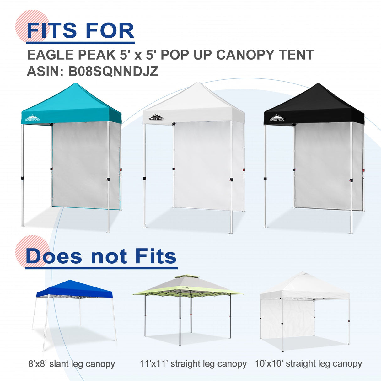Sunwall / Sidewall for 5x5 ft Straight Leg Canopy only 1 Sidewall - Eagle Peak Custom Canopy Tent