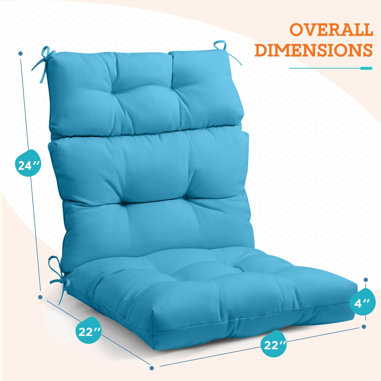 Tufted Outdoor/Indoor High Back Patio Chair Cushion, Set of 1, 46'' x 22'' - Eagle Peak Custom Canopy Tent